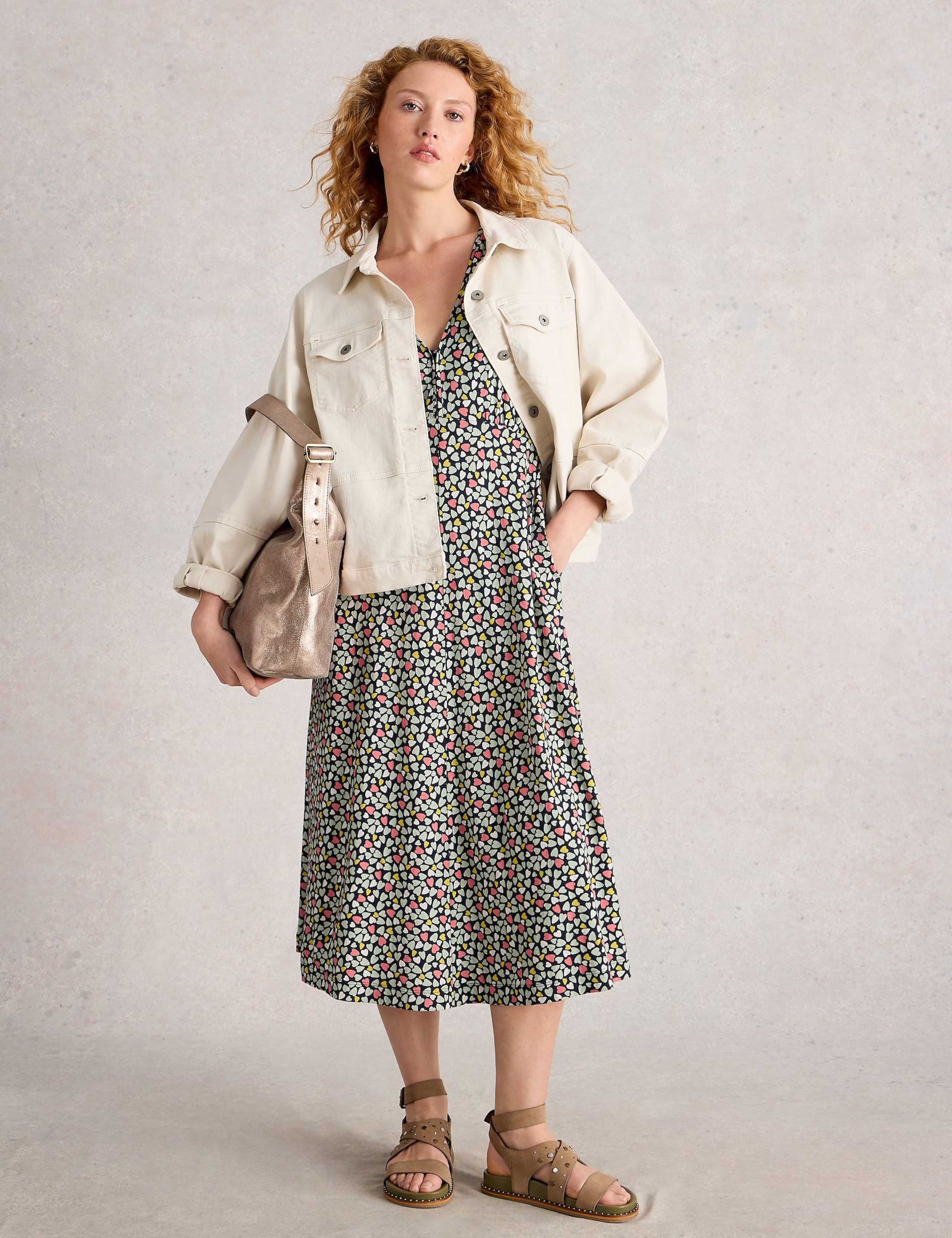 Jersey Heart Print V-Neck Midi Tea Dress
