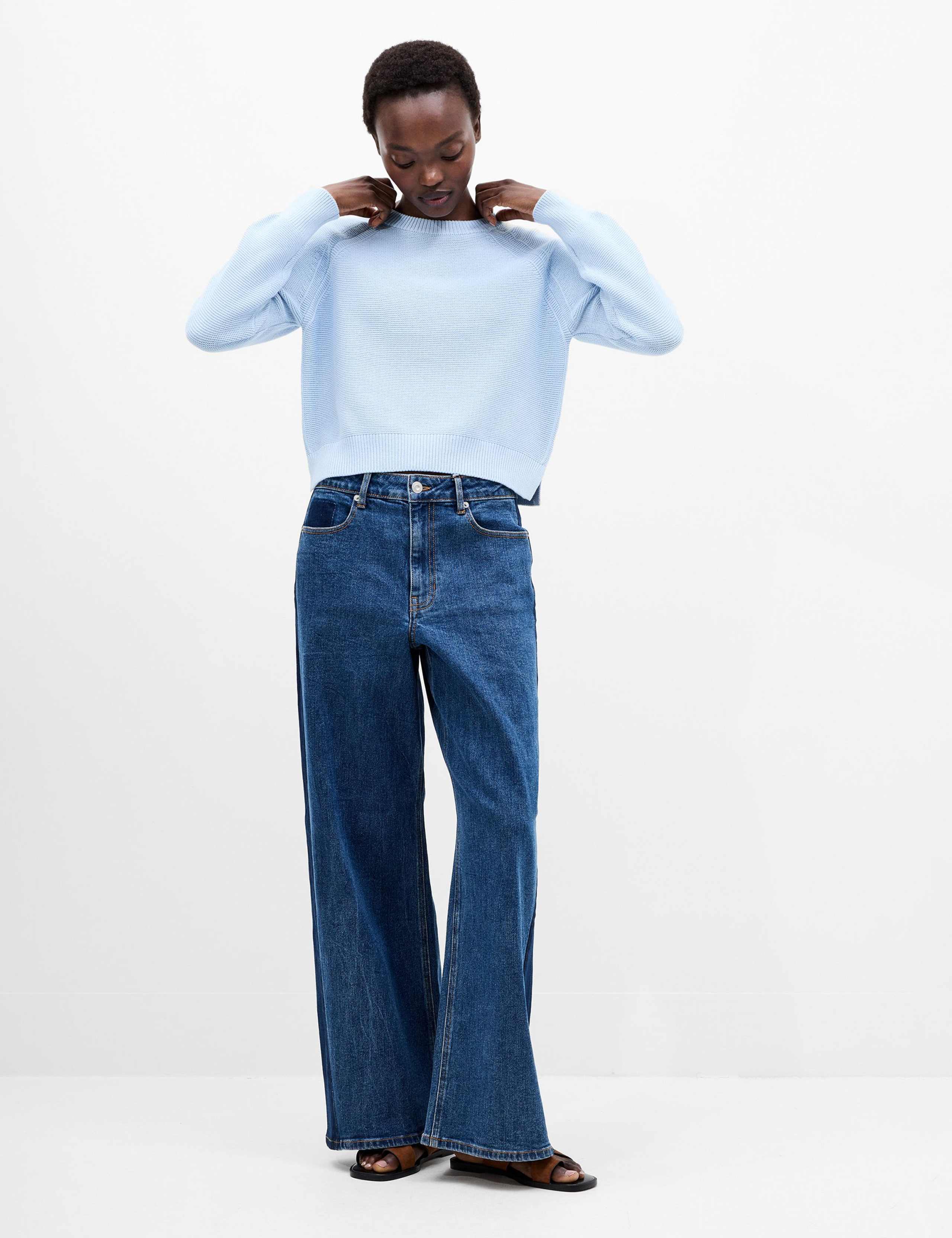 Pure Cotton Textured Crew Neck Jumper
