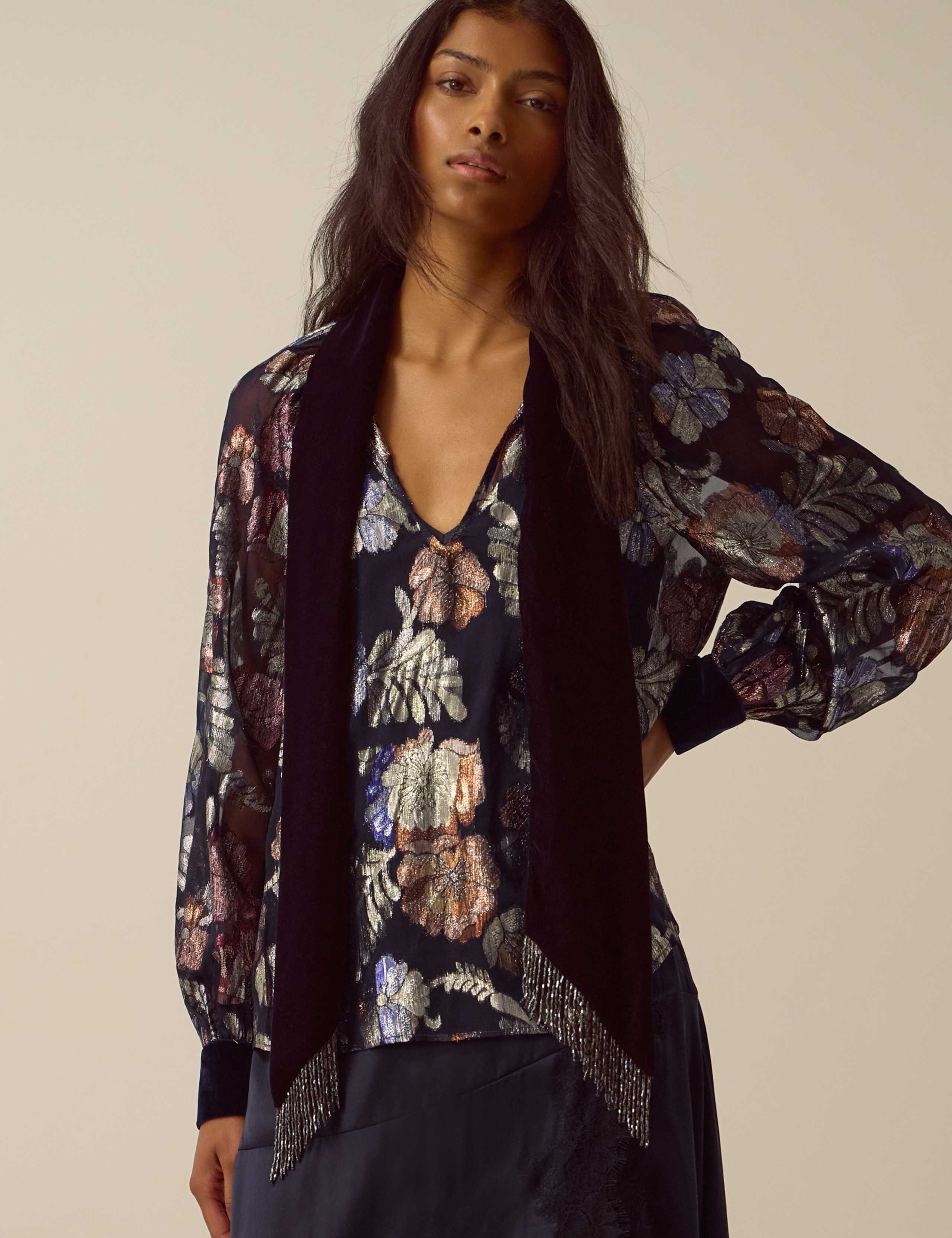 High Neck Tie Front Top