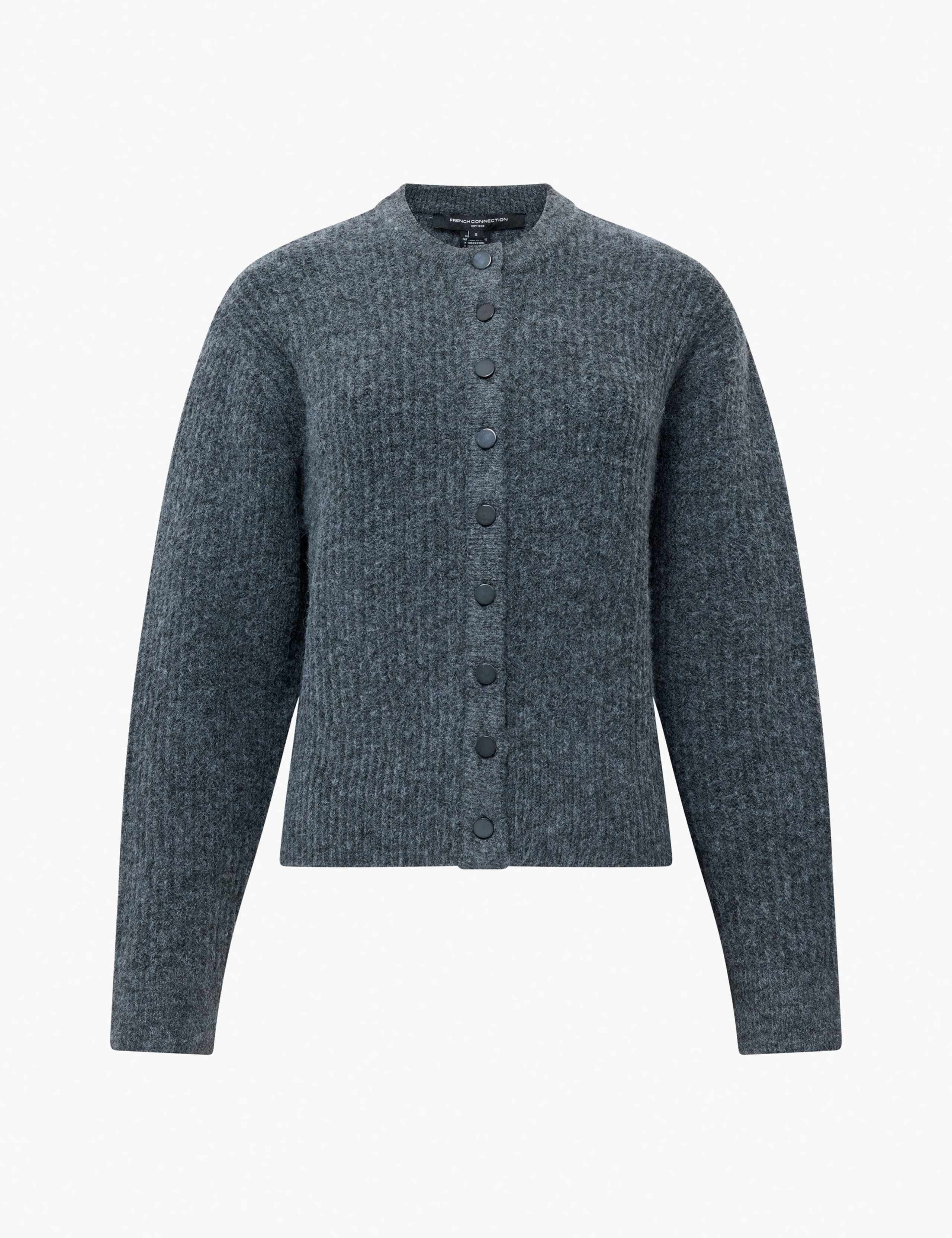 Ribbed Crew Neck Button Front Cardigan