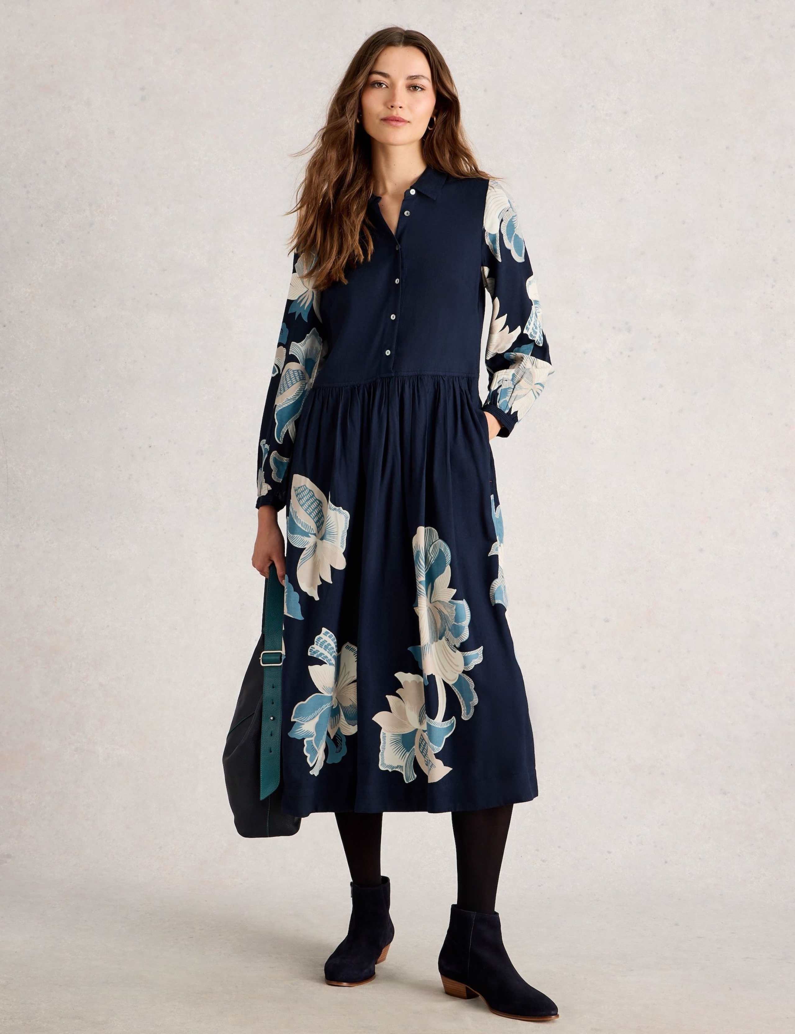 Cotton Blend Floral Midi Tea Dress