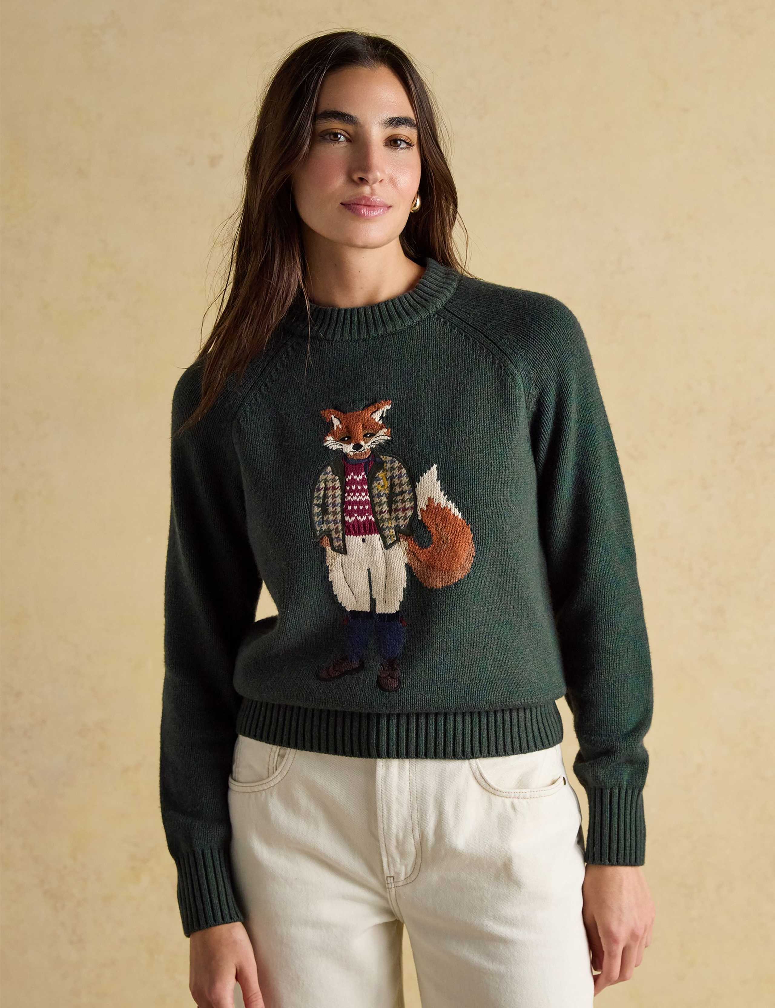 Cotton Rich Fox Jumper with Wool