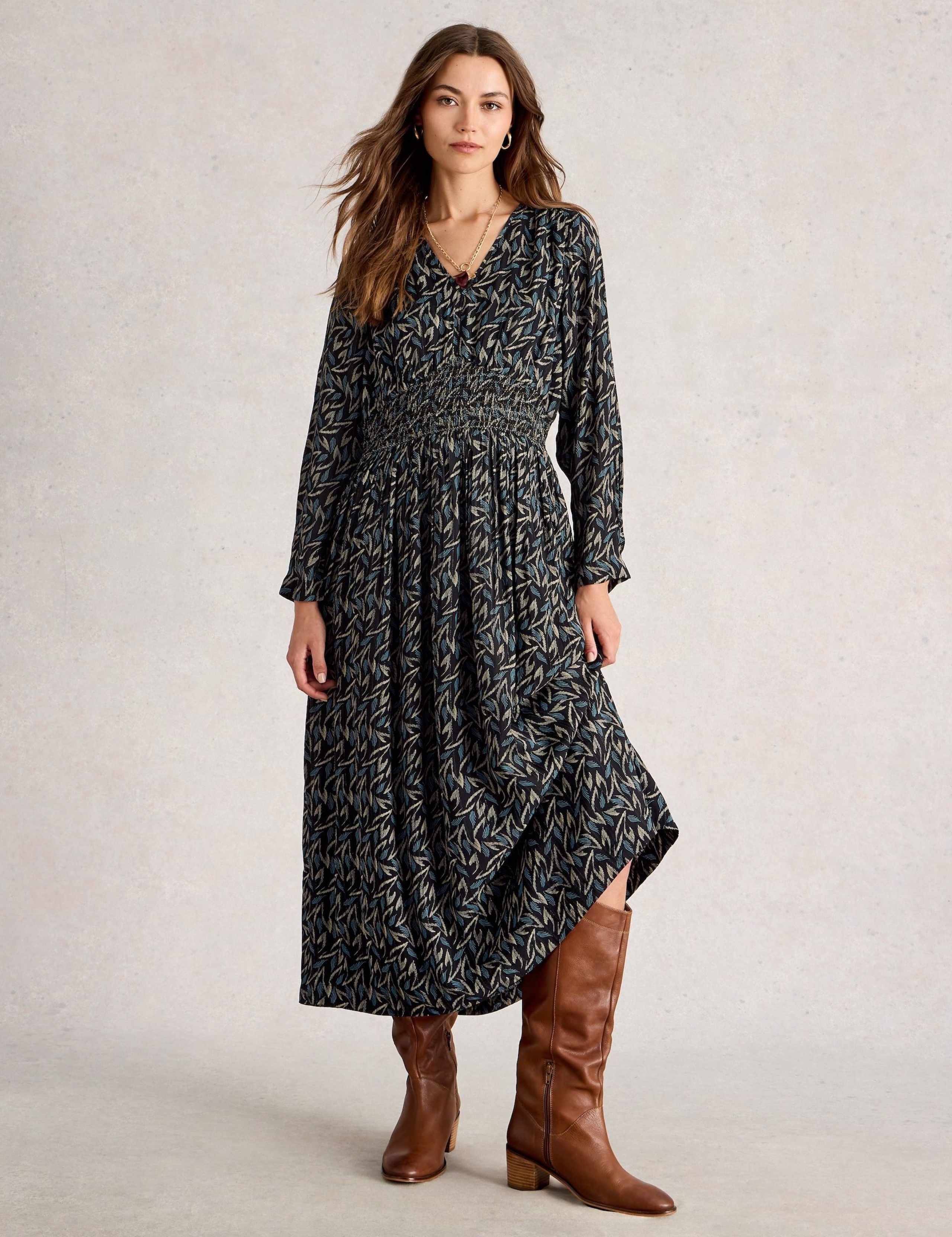 Metallic Printed V-Neck Midaxi Dress