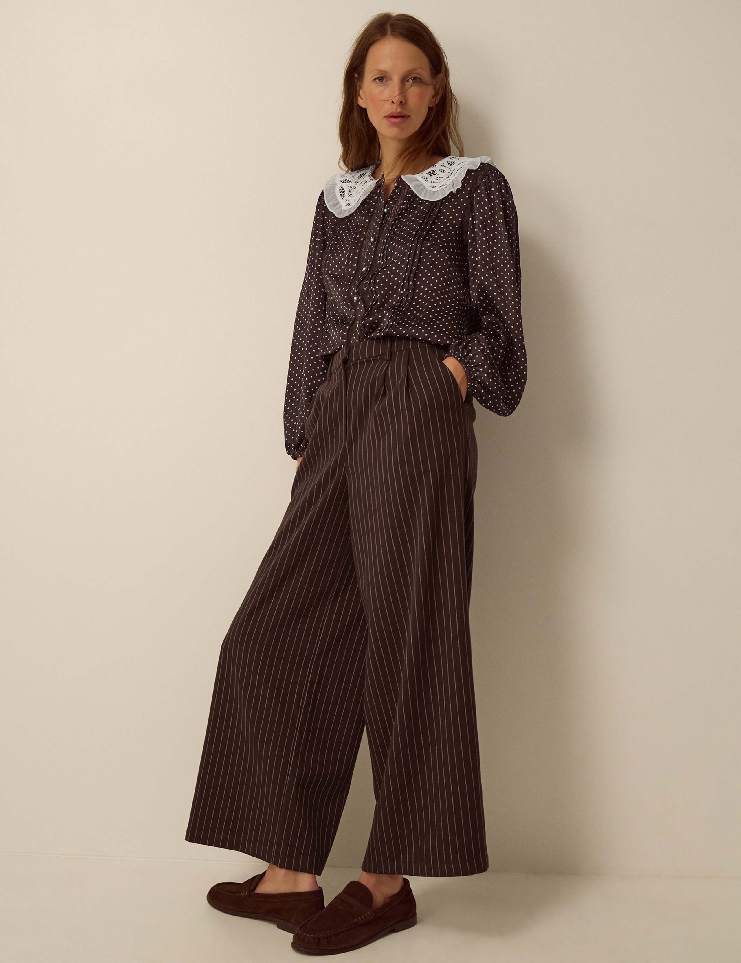 Lace Polka Dot Collared Button Through Top