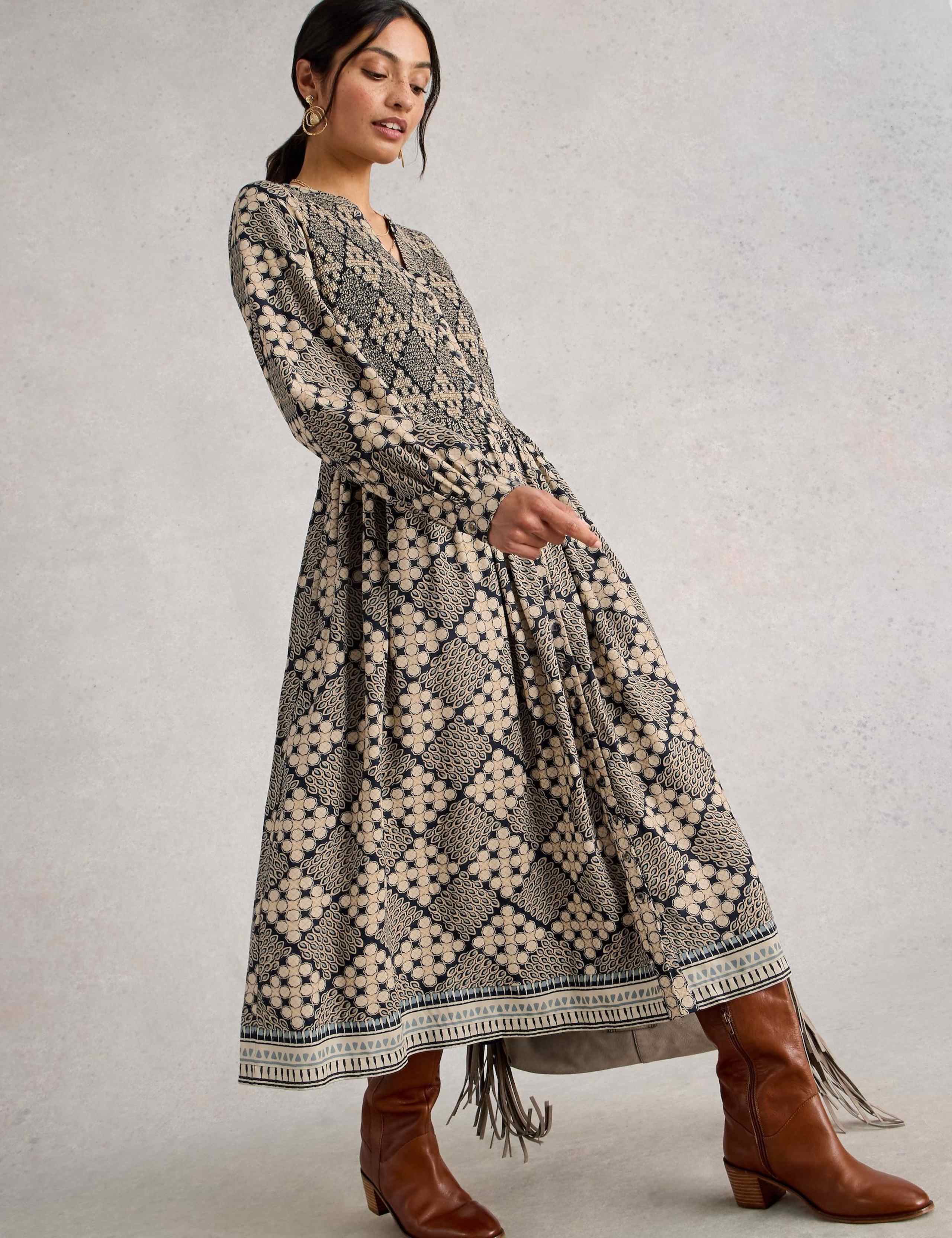 Printed Midi Shirred Dress