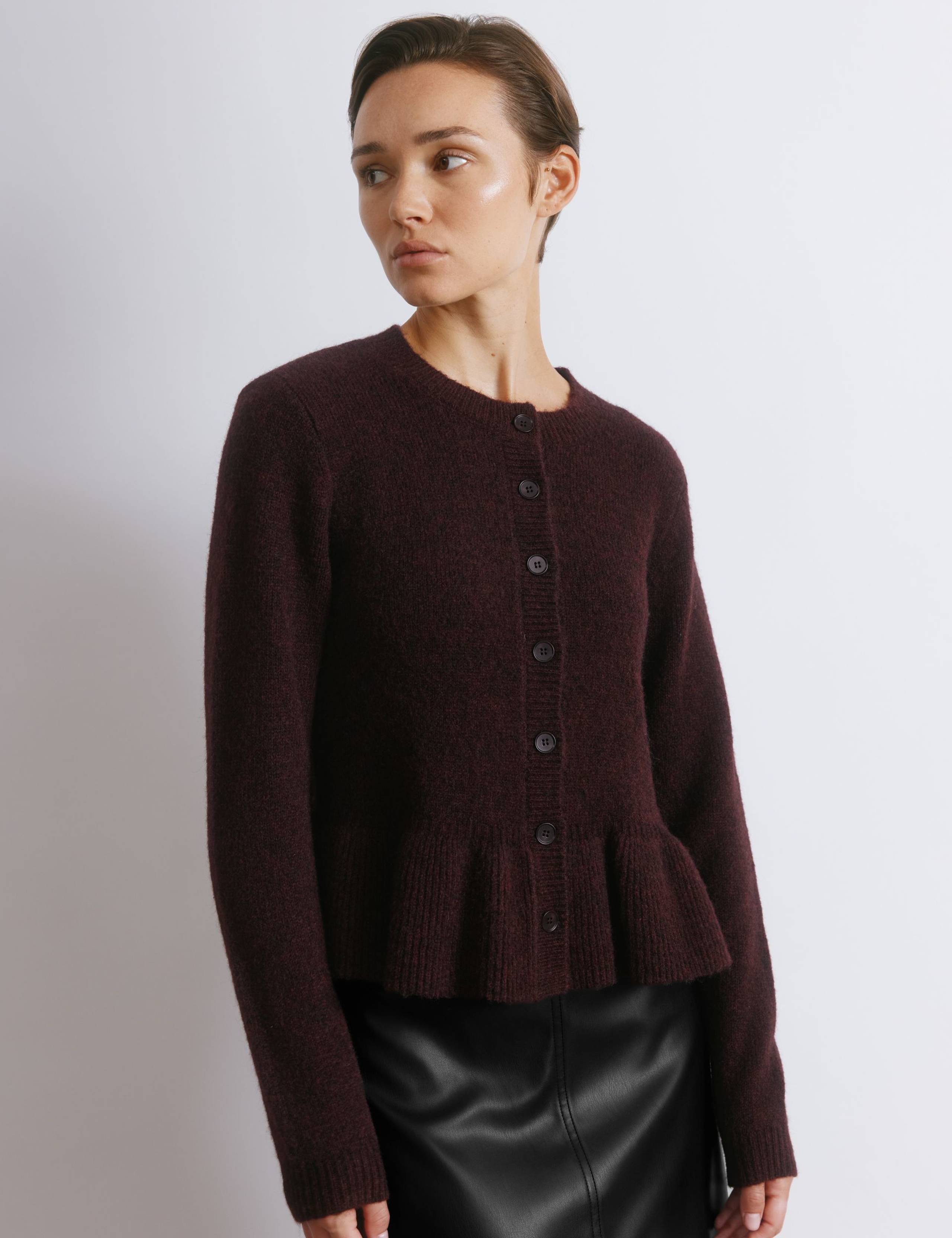 Crew Neck Peplum Cardigan with Mohair