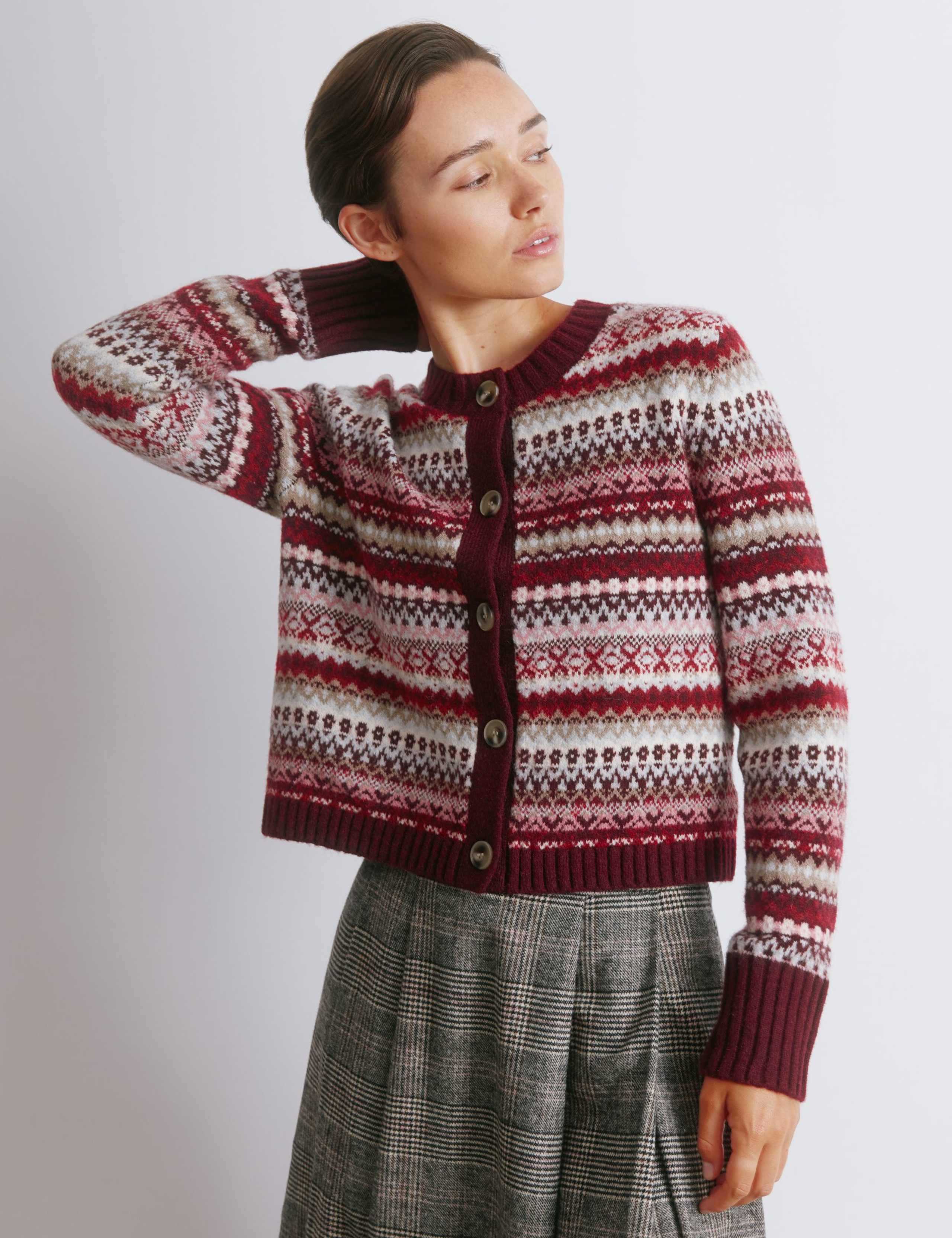 Fair Isle Cropped Cardigan with Wool