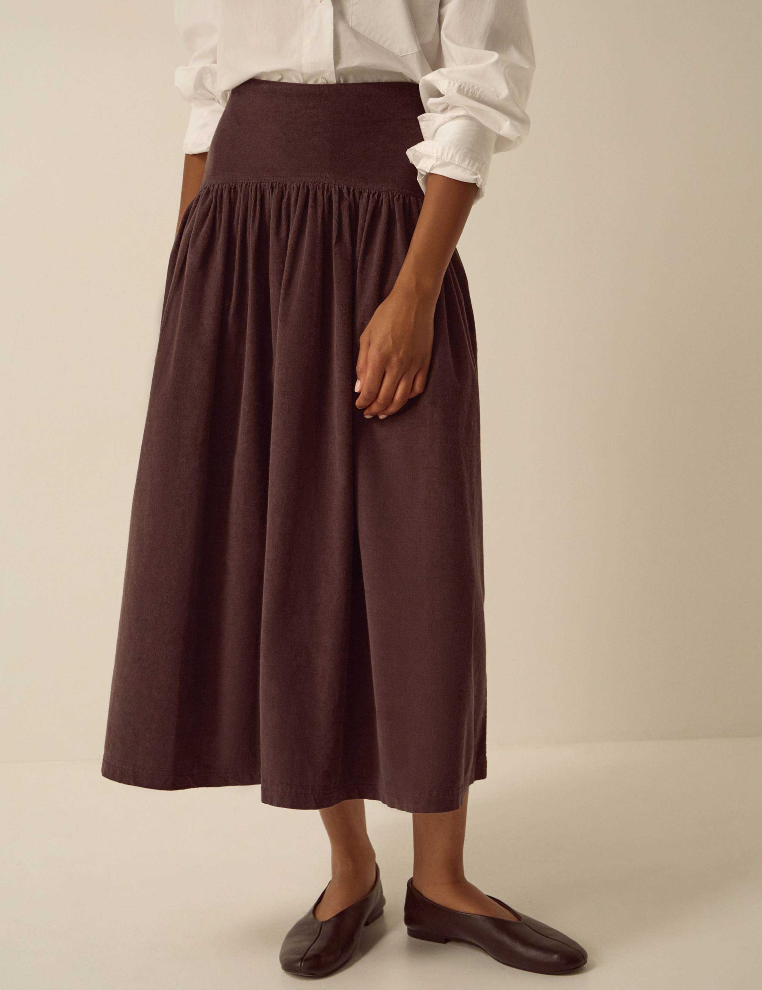 Cord Midi A Line Skirt