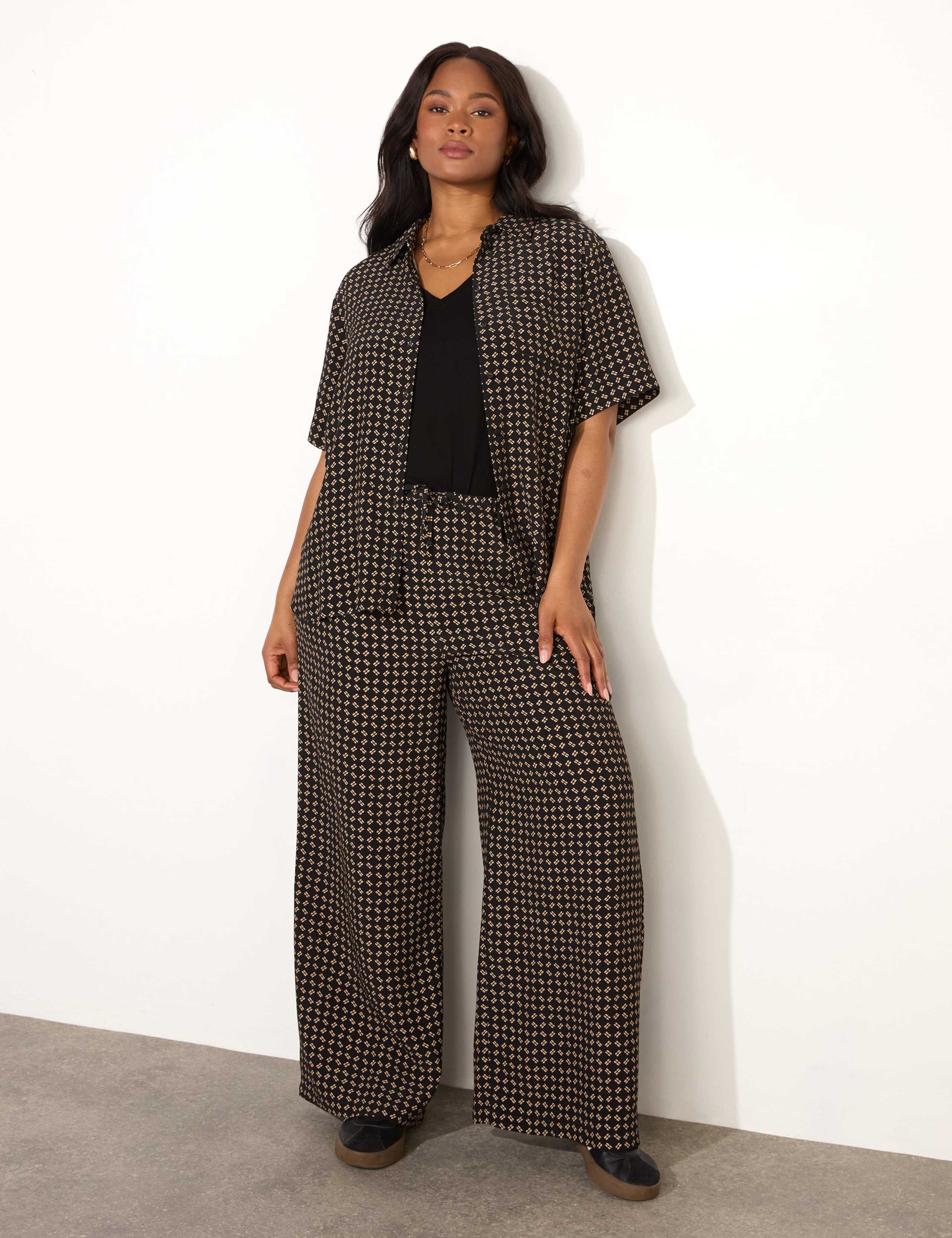 Geometric Elasticated Waist Wide Leg Trousers