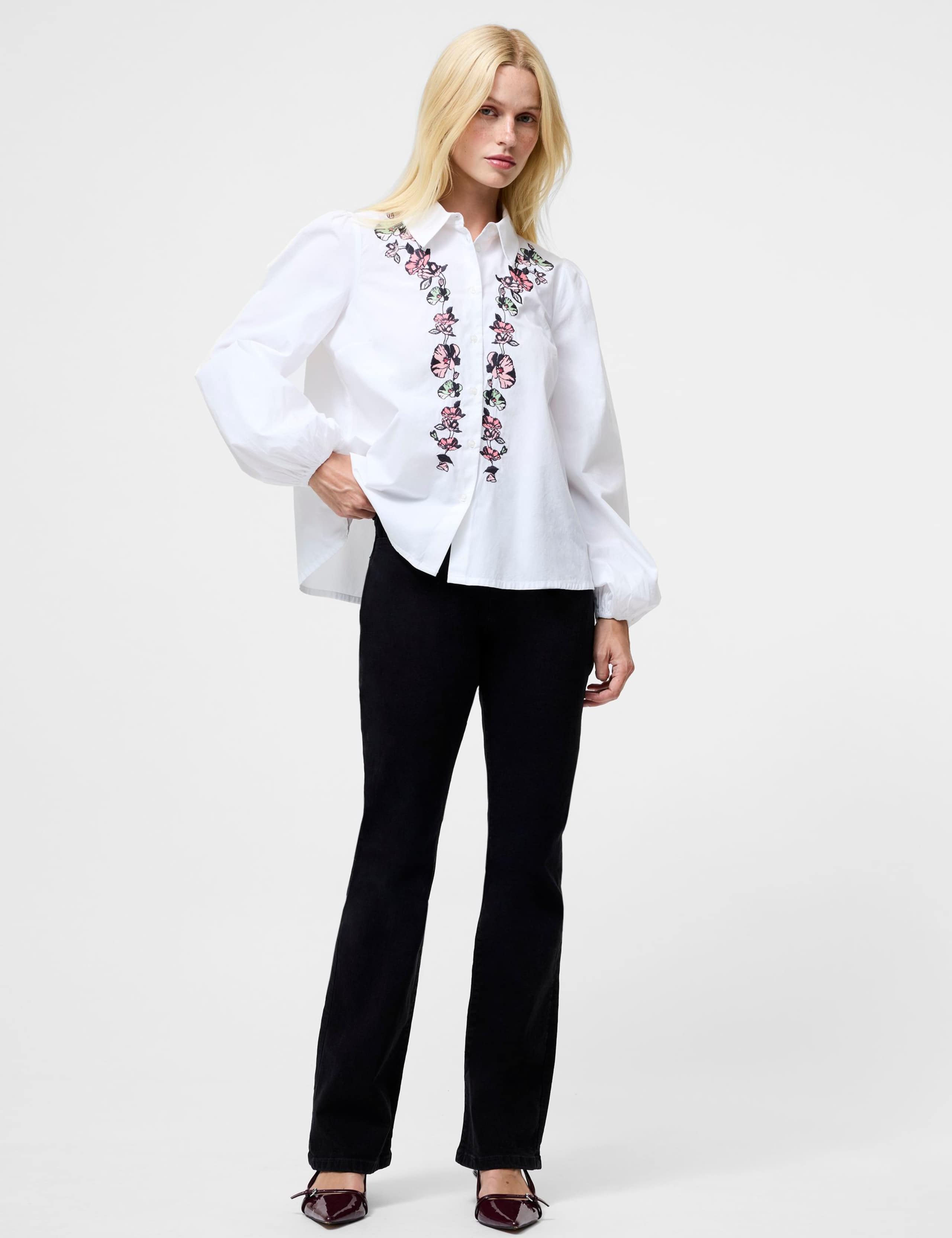 Pure Cotton Floral Embroidered Shirt