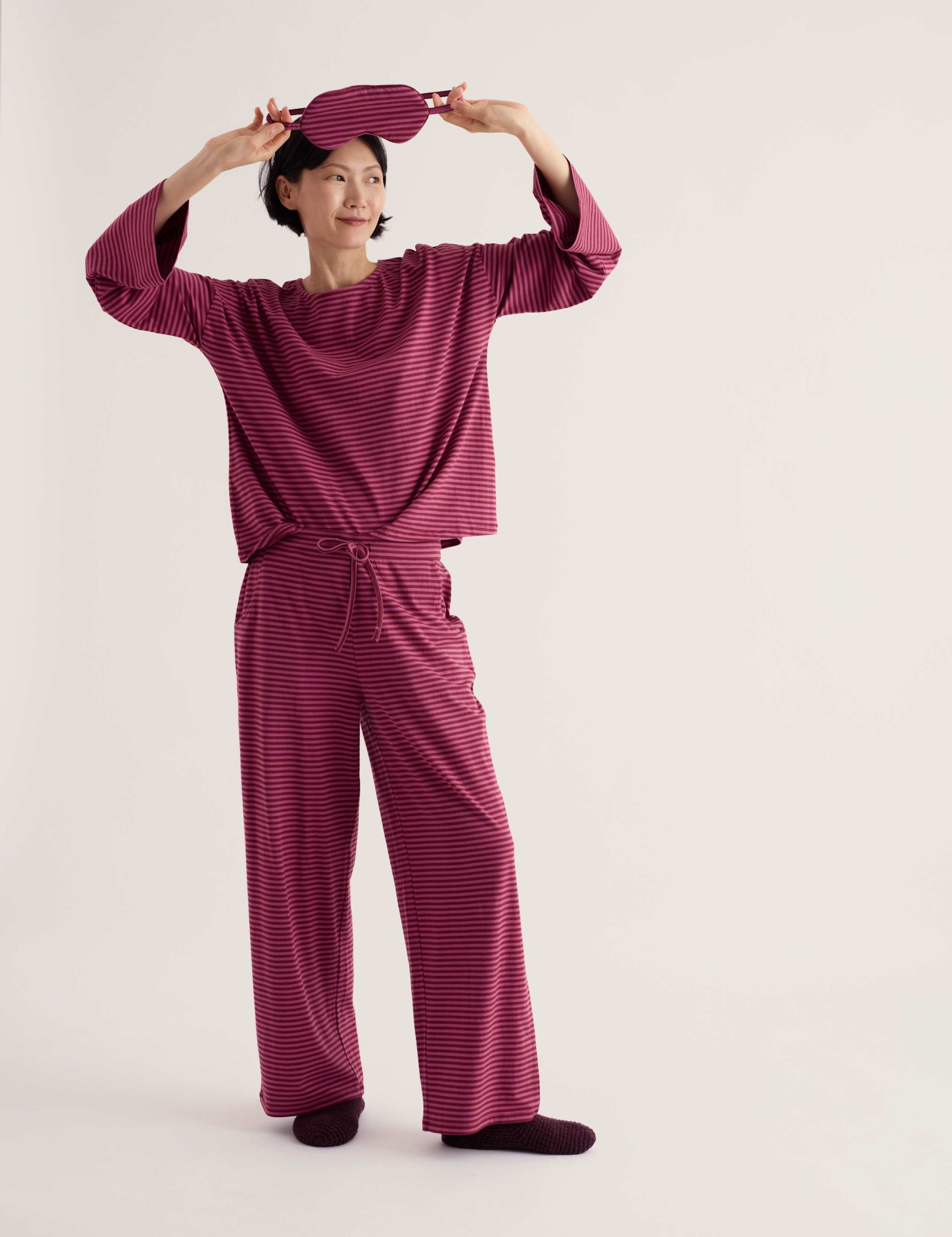 Cotton Rich Striped Pyjama Set with Eye Mask