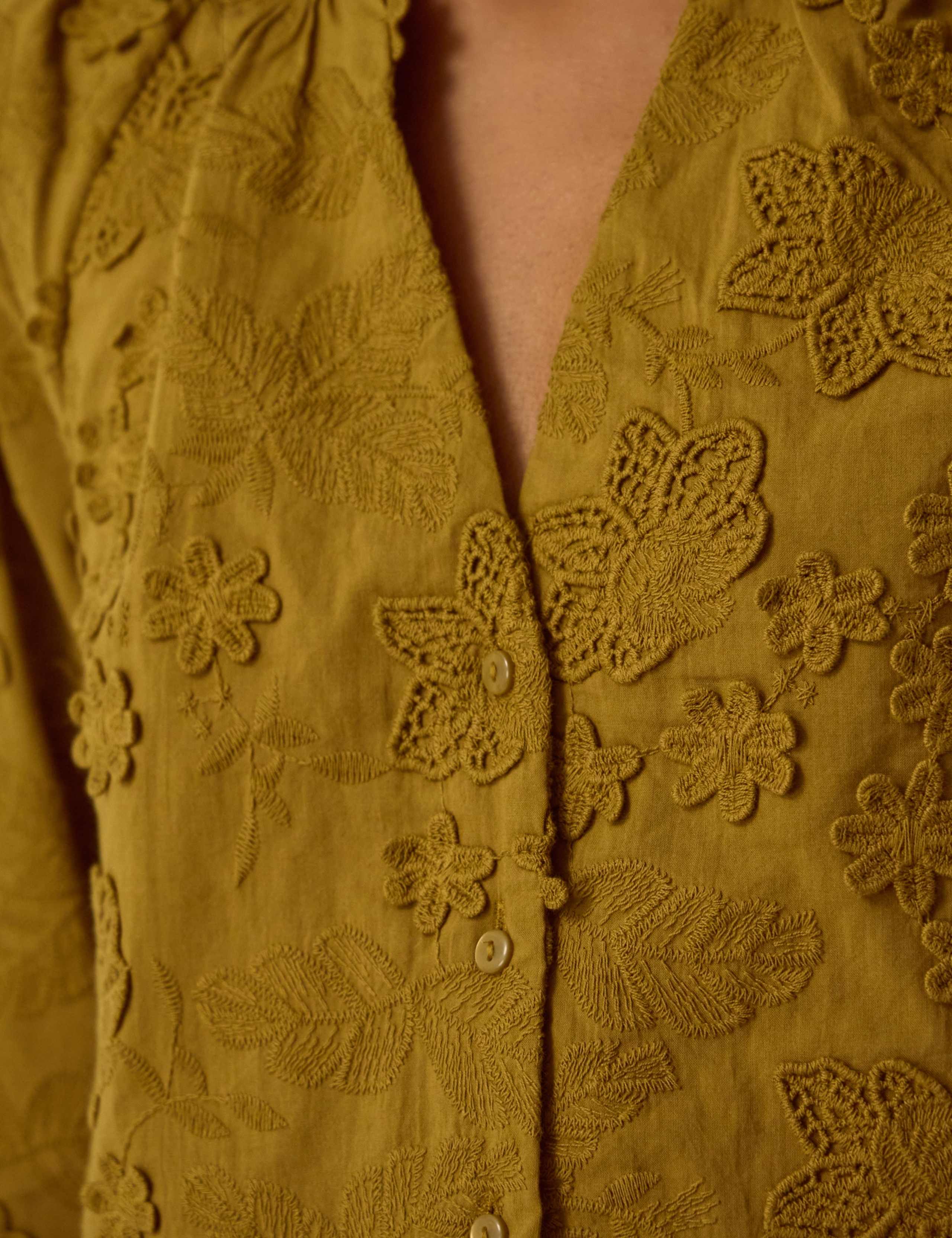 Pure Cotton Embroidered Round Neck Shirt