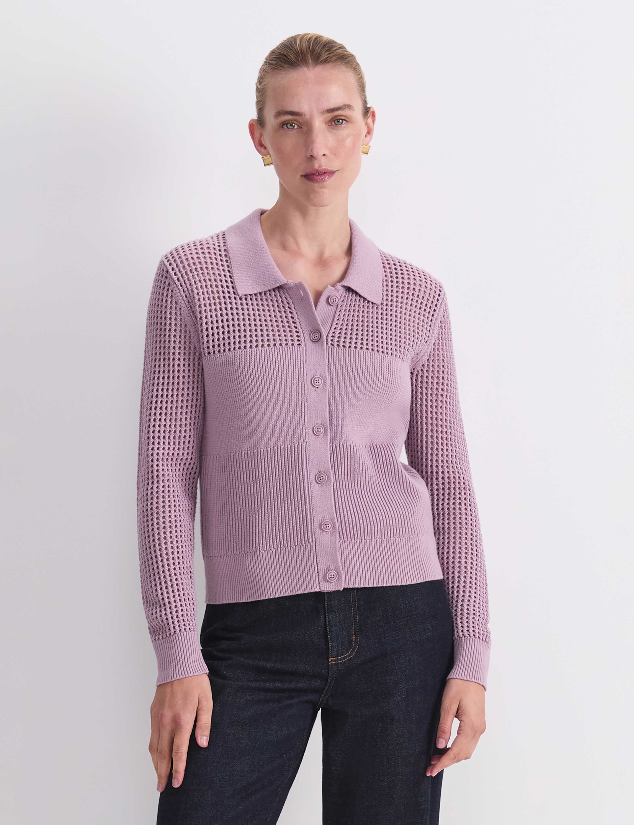 Pure Cotton Textured Pointelle Cardigan