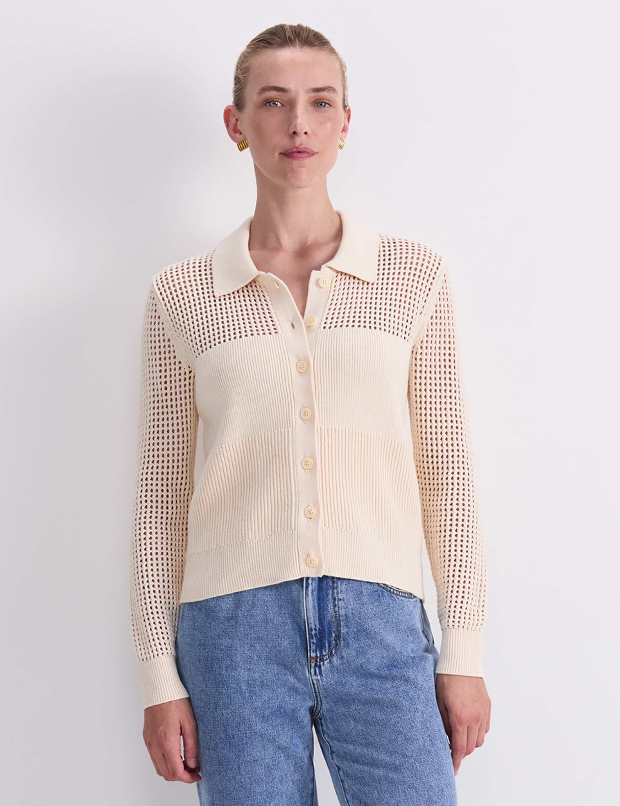 Pure Cotton Textured Pointelle Cardigan