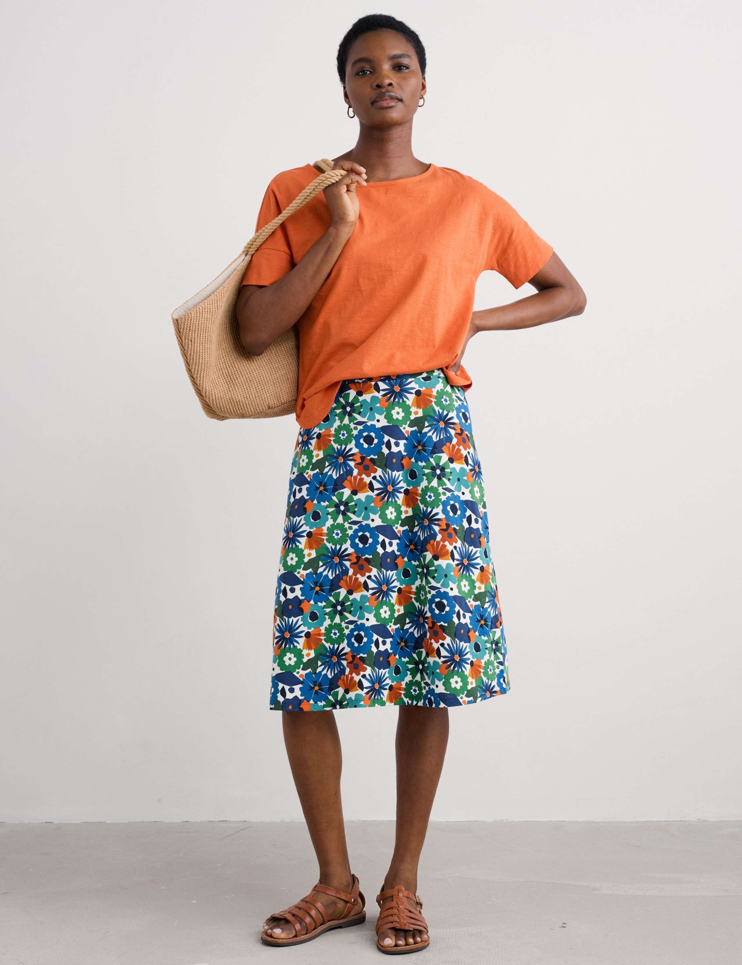 Cotton Rich Floral Knee Length A-Line Skirt
