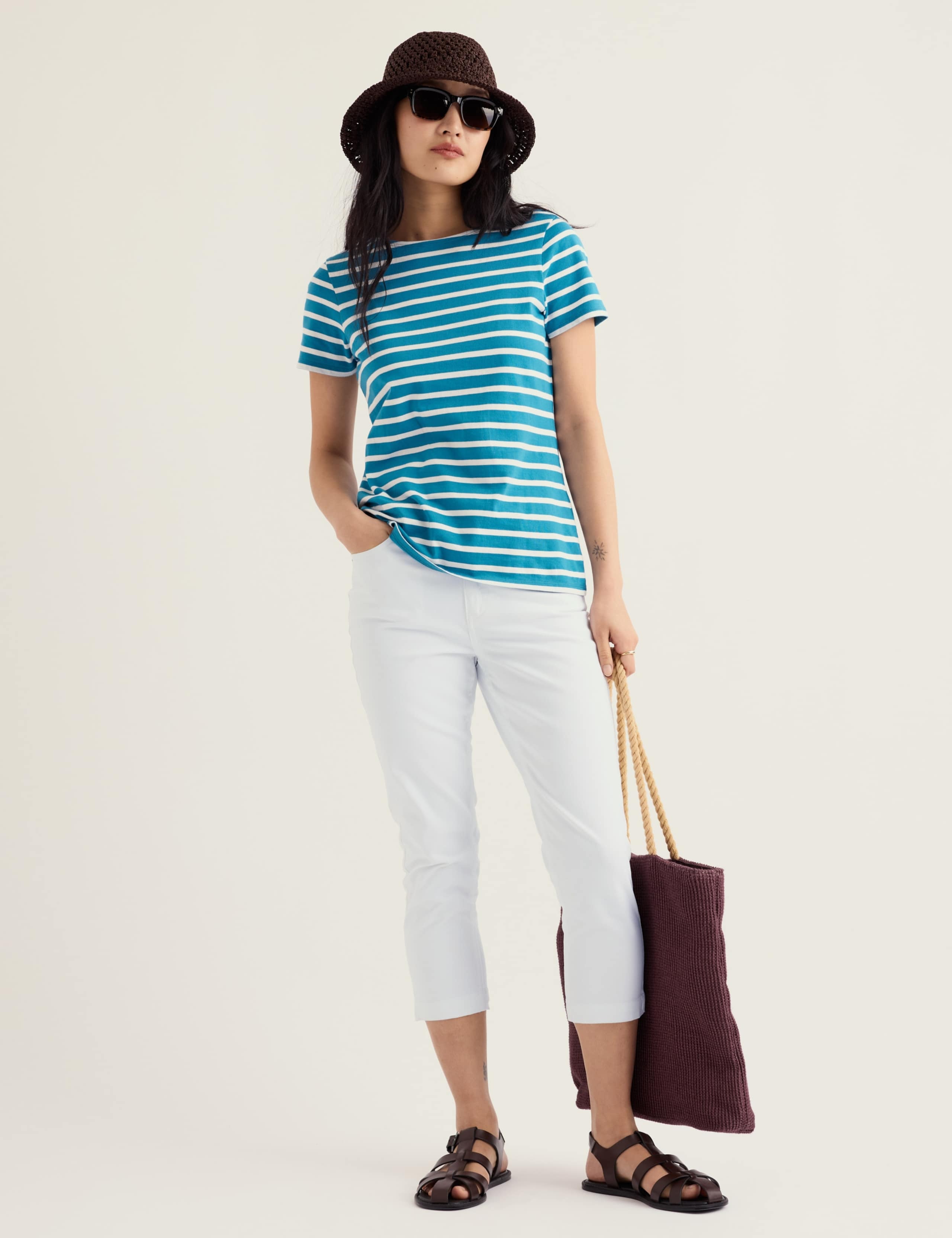 Cotton Rich Slim Fit Cropped Trousers