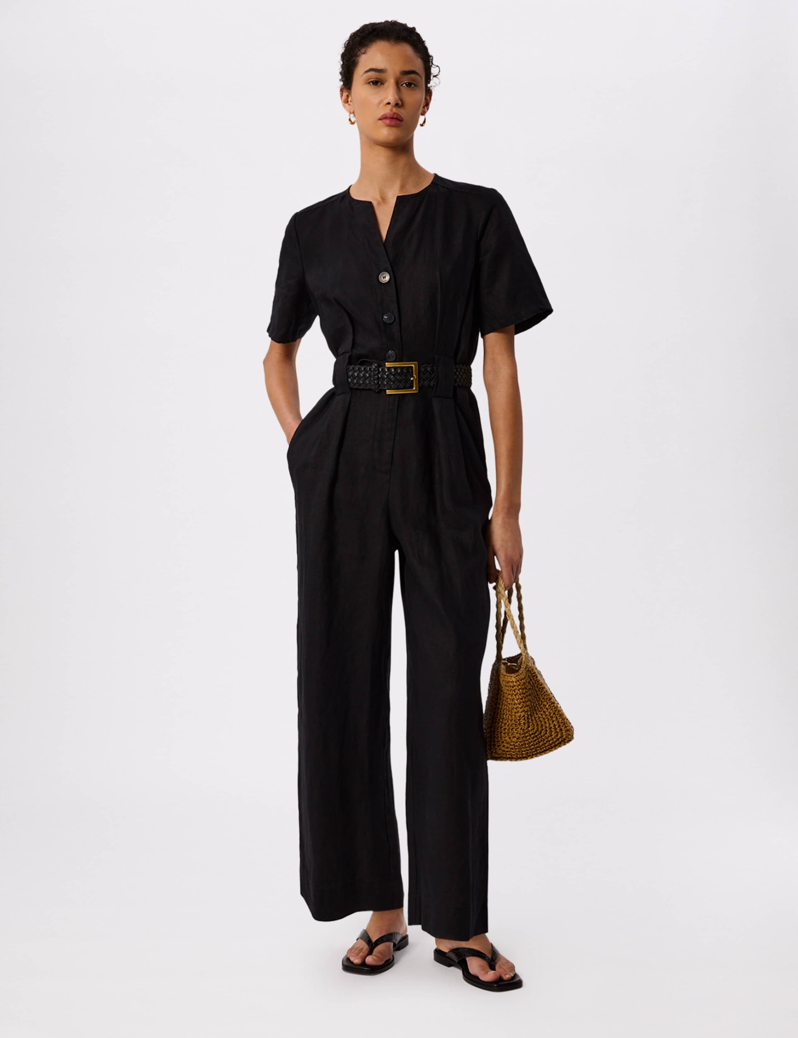 Pure Linen Button Front Jumpsuit