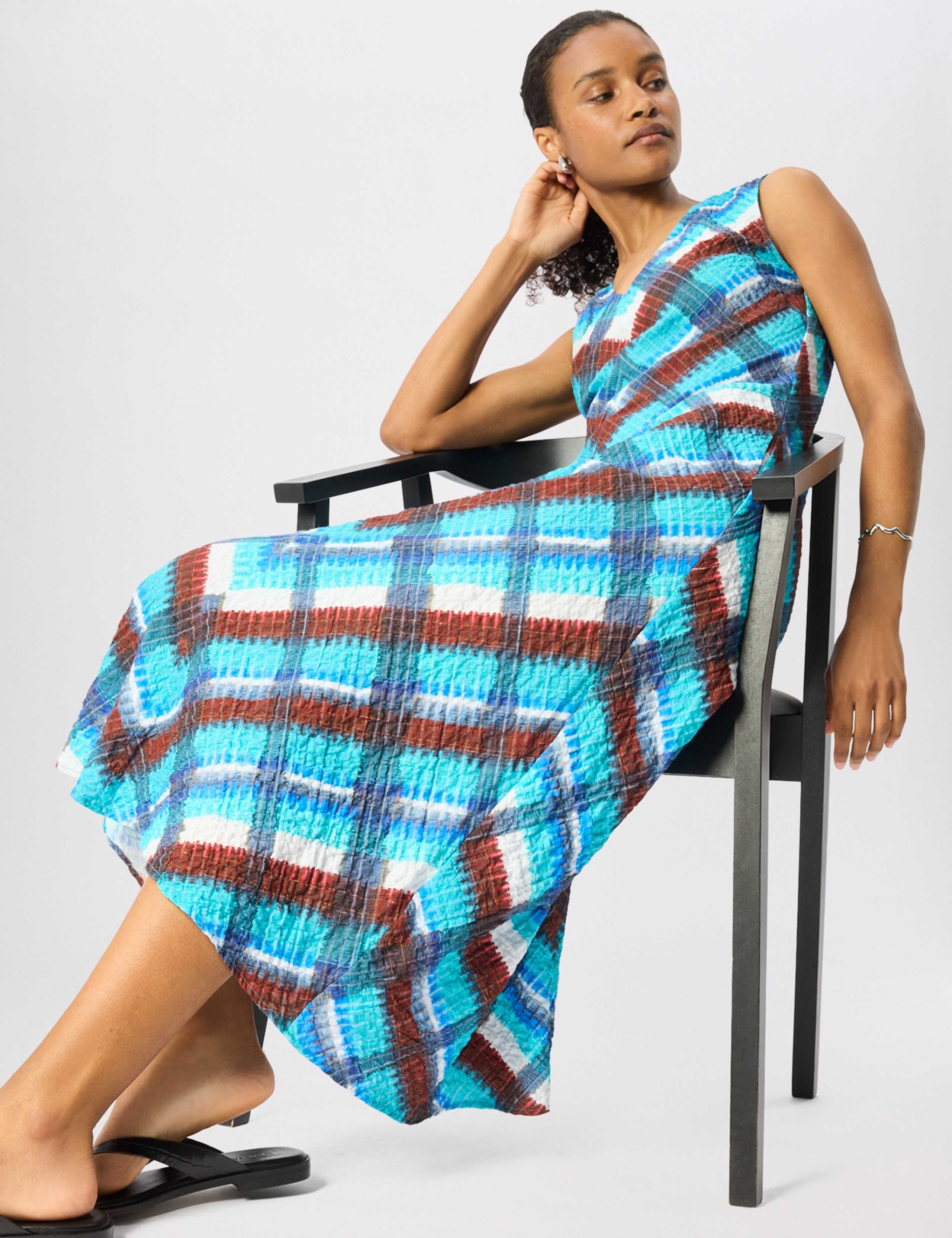 Cotton Rich Chevron Check V-Neck Midi Dress