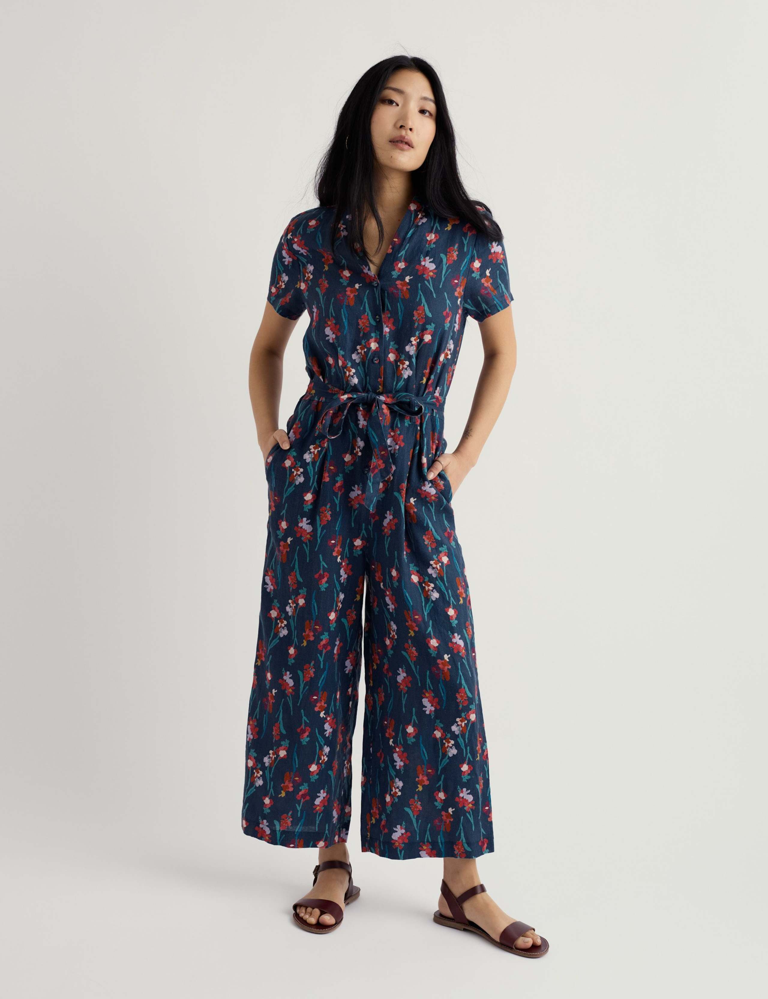 Pure Linen Floral Jumpsuit
