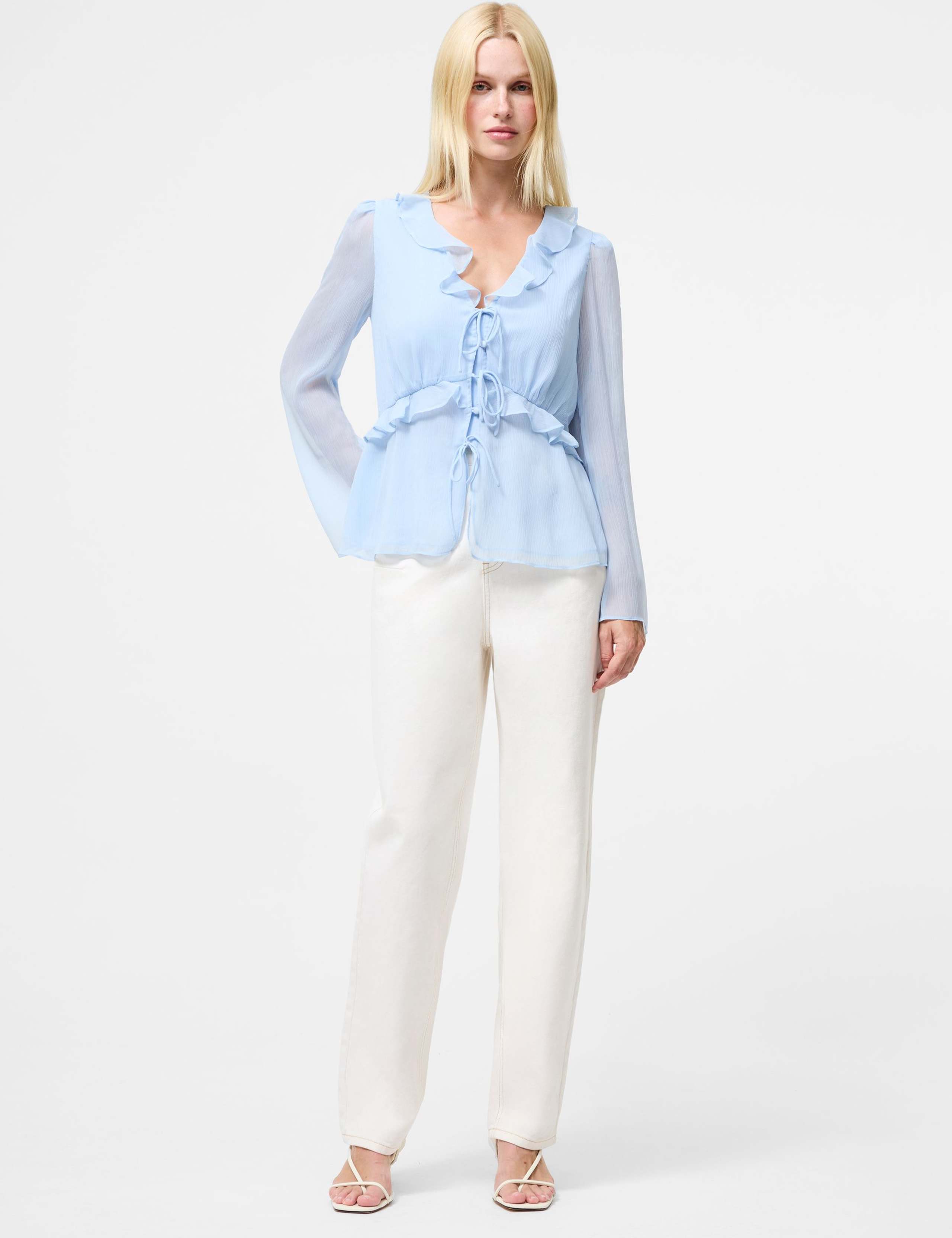 Pure Cotton Tie Front Frill Detail Blouse