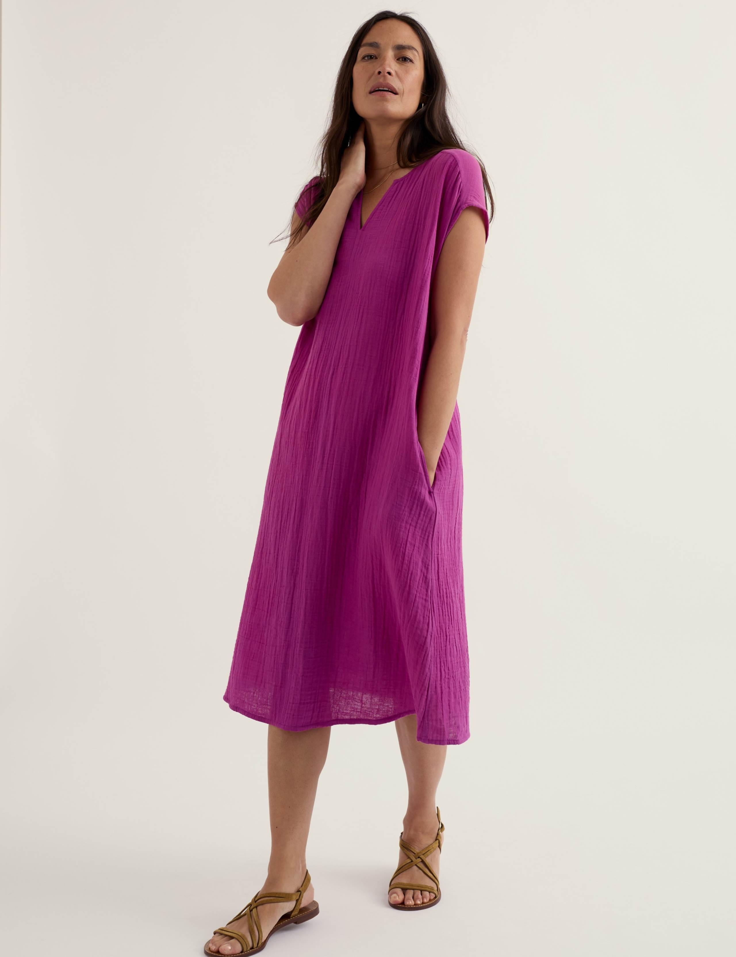 Pure Cotton Textured Midi Shift Dress