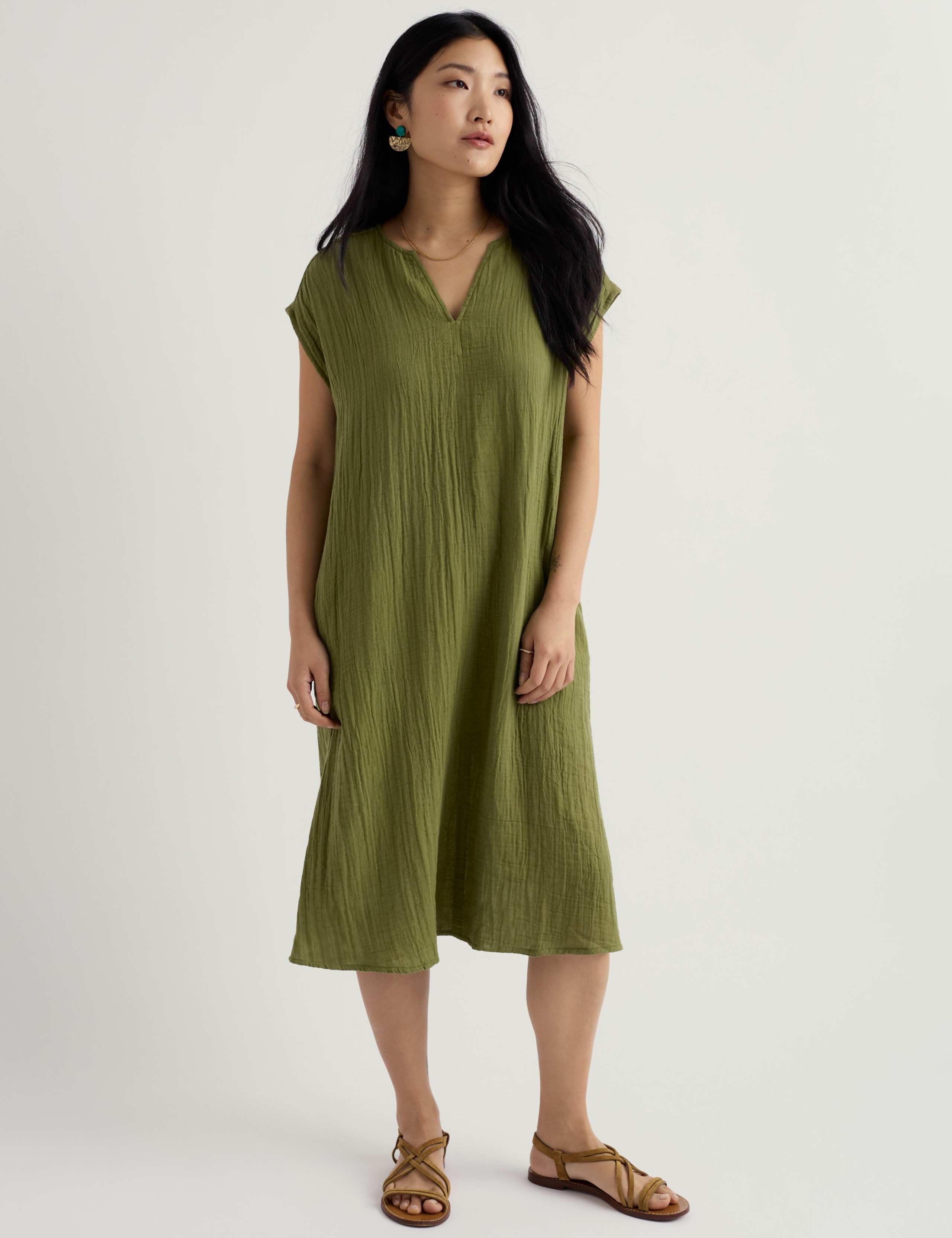 Pure Cotton Textured Midi Shift Dress