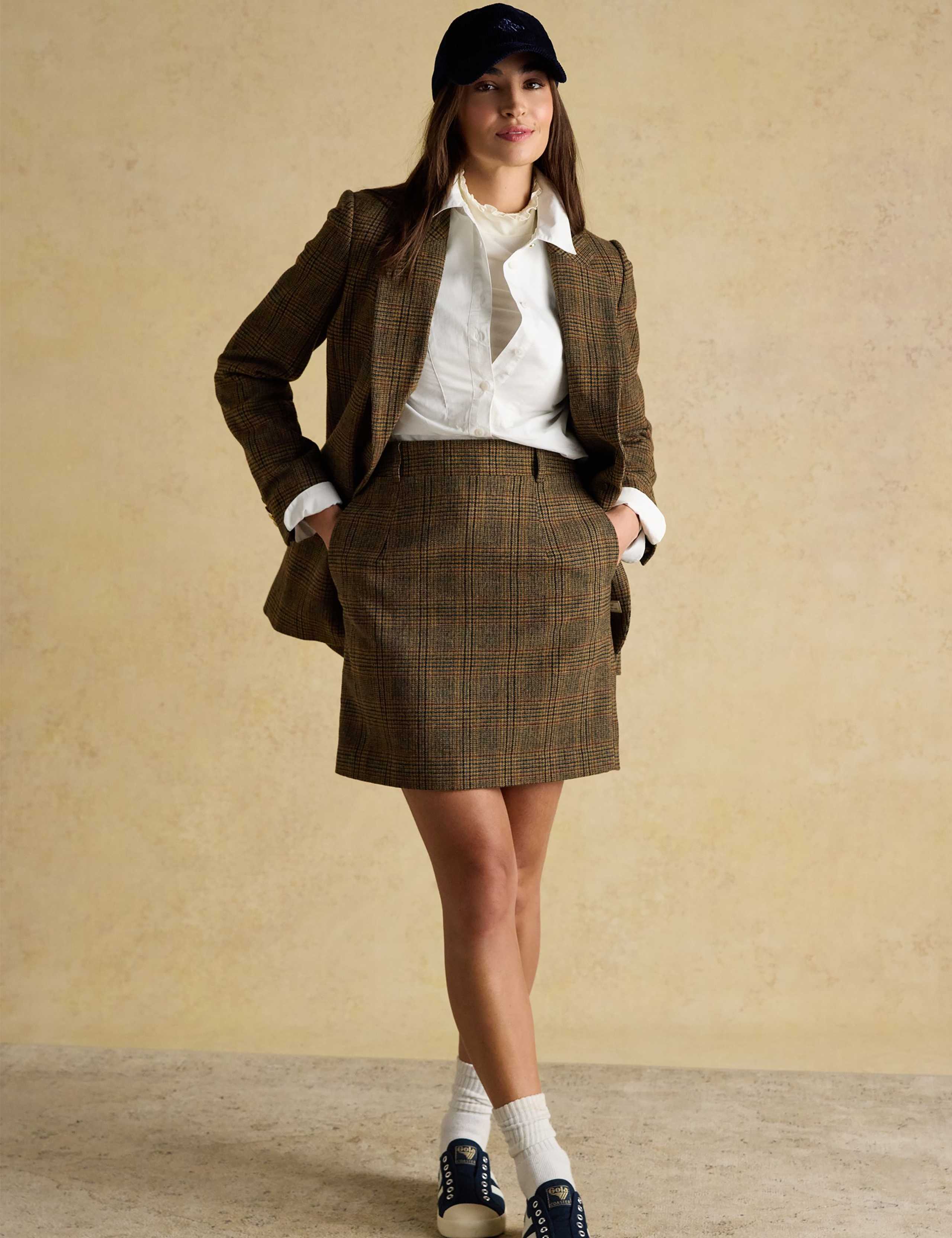 Wool Blend Checked Mini A-Line Skirt