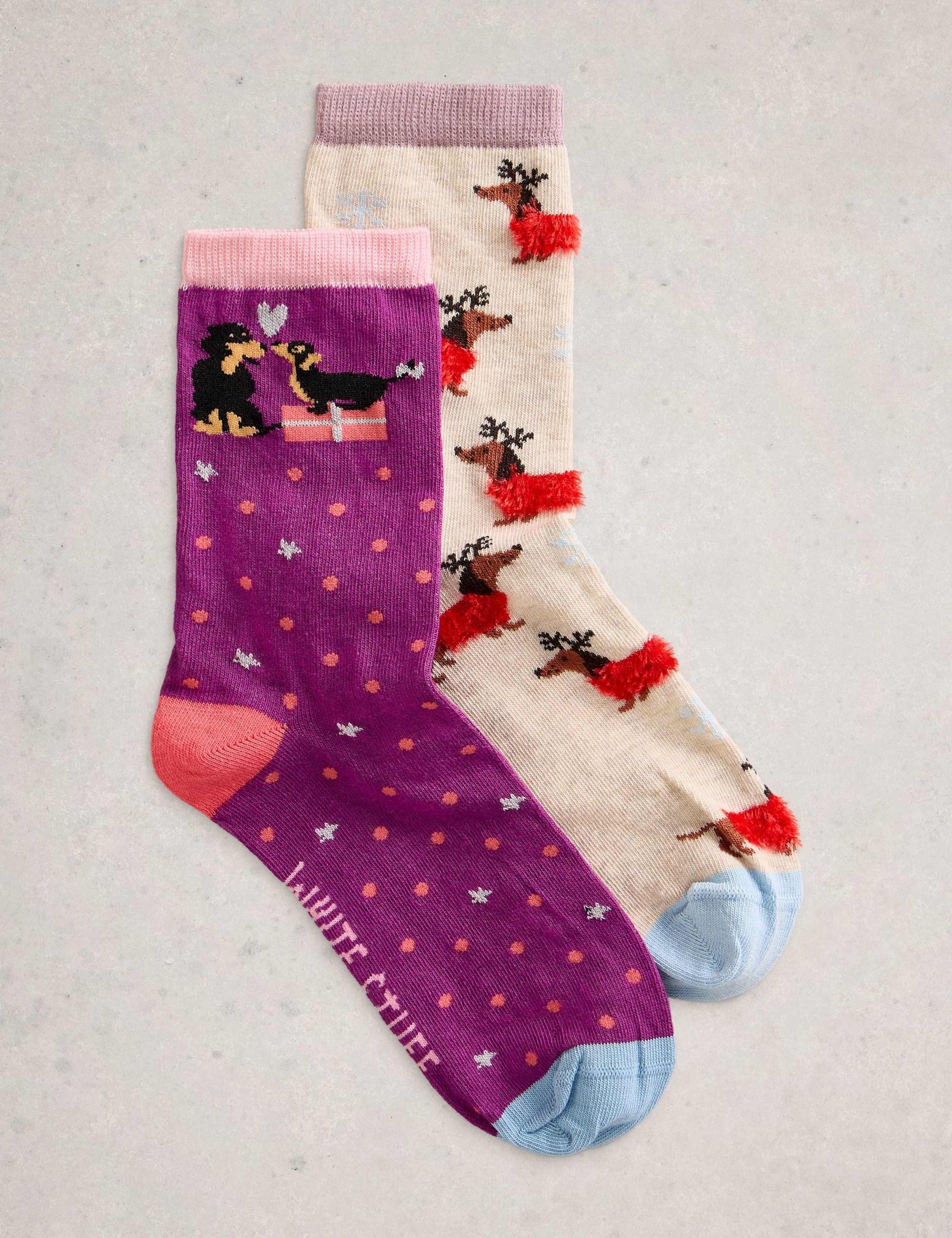 2pk Cotton Rich Christmas Dog Socks