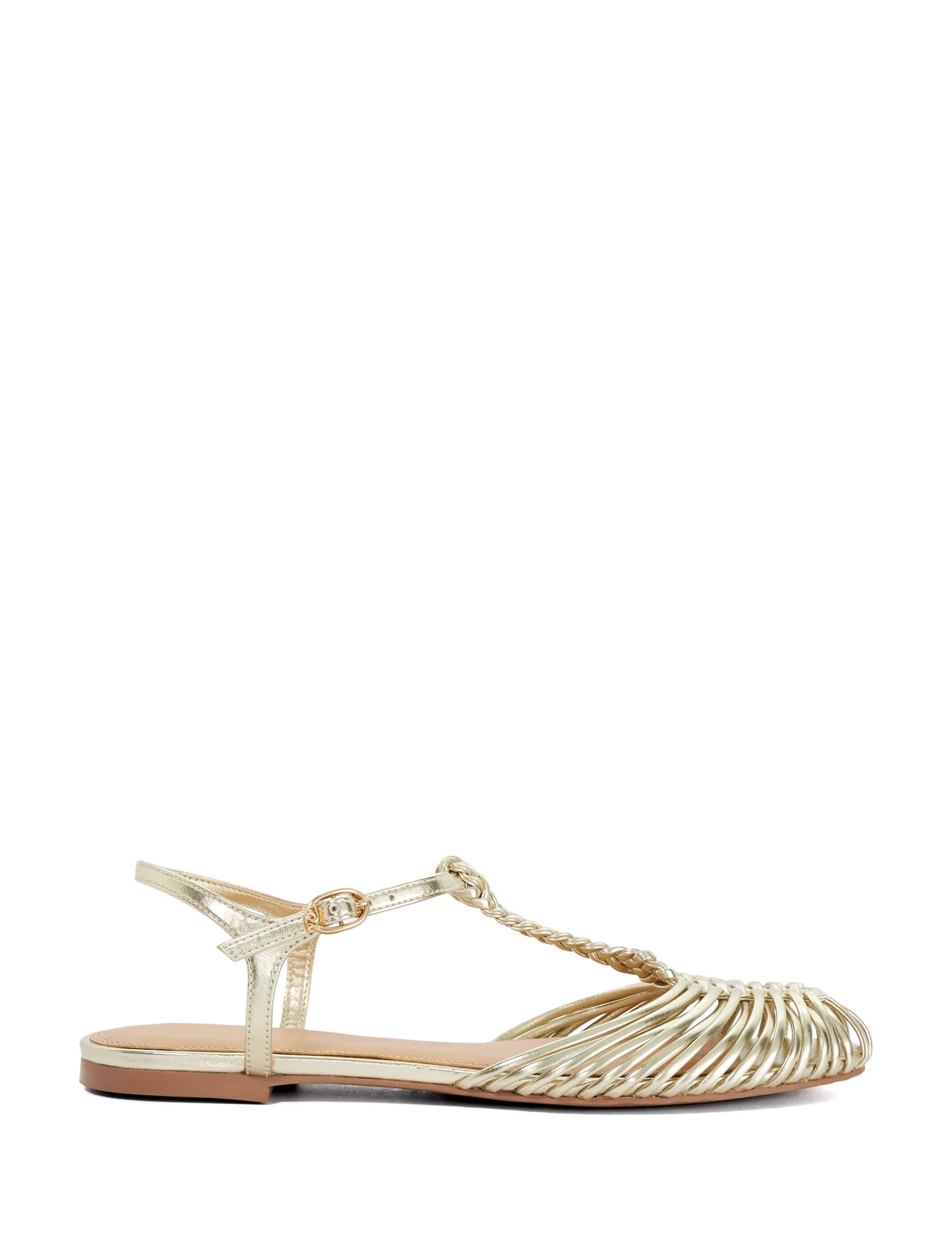 Leather Metallic T-Bar Flat Sandals