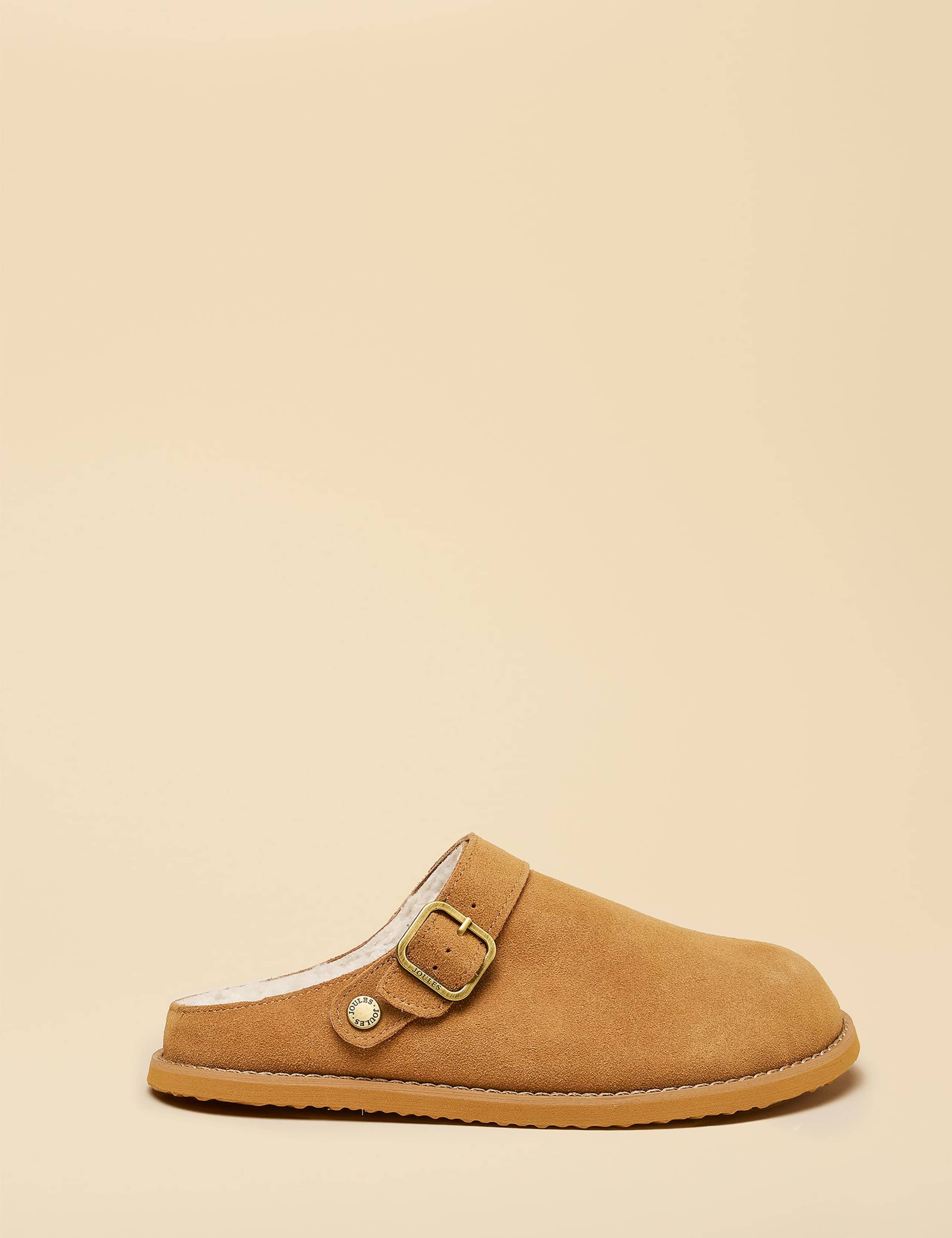 Suede Buckle Round Toe Mule Slippers