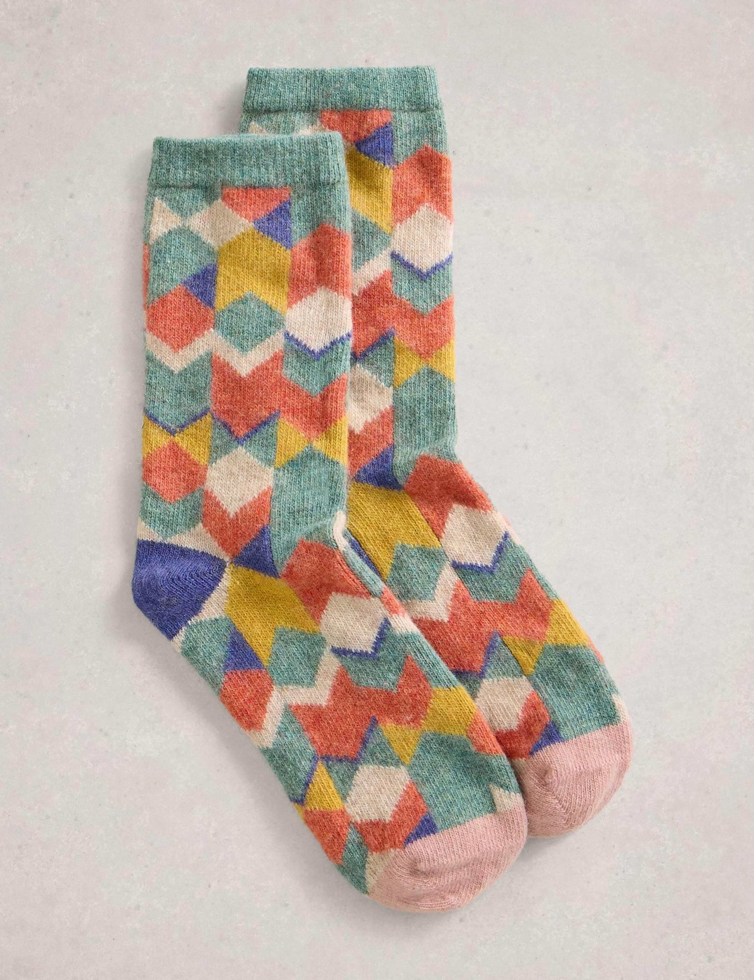 Wool Rich Patterned Ankle High Socks