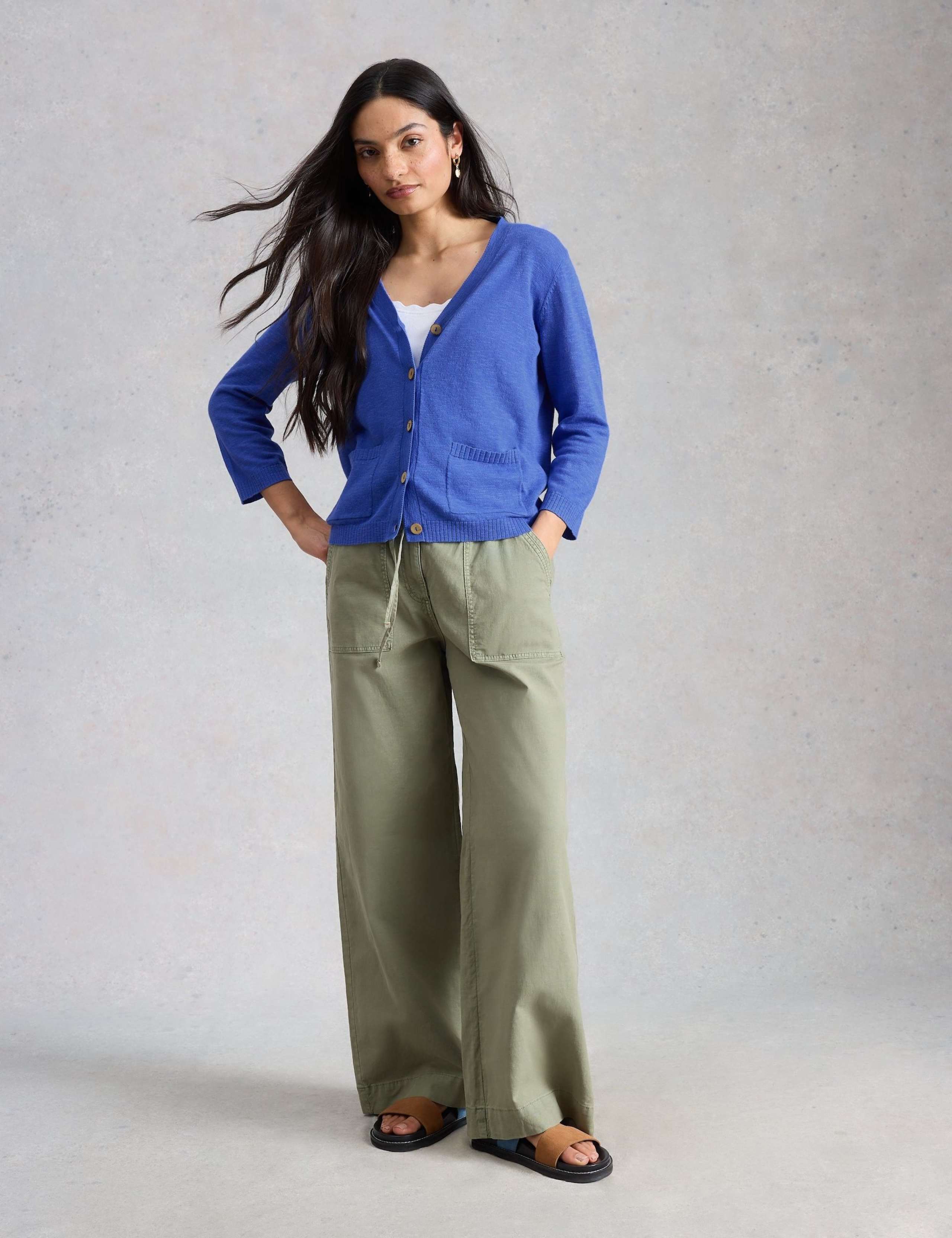 Cotton Rich V-Neck Cardigan with Linen