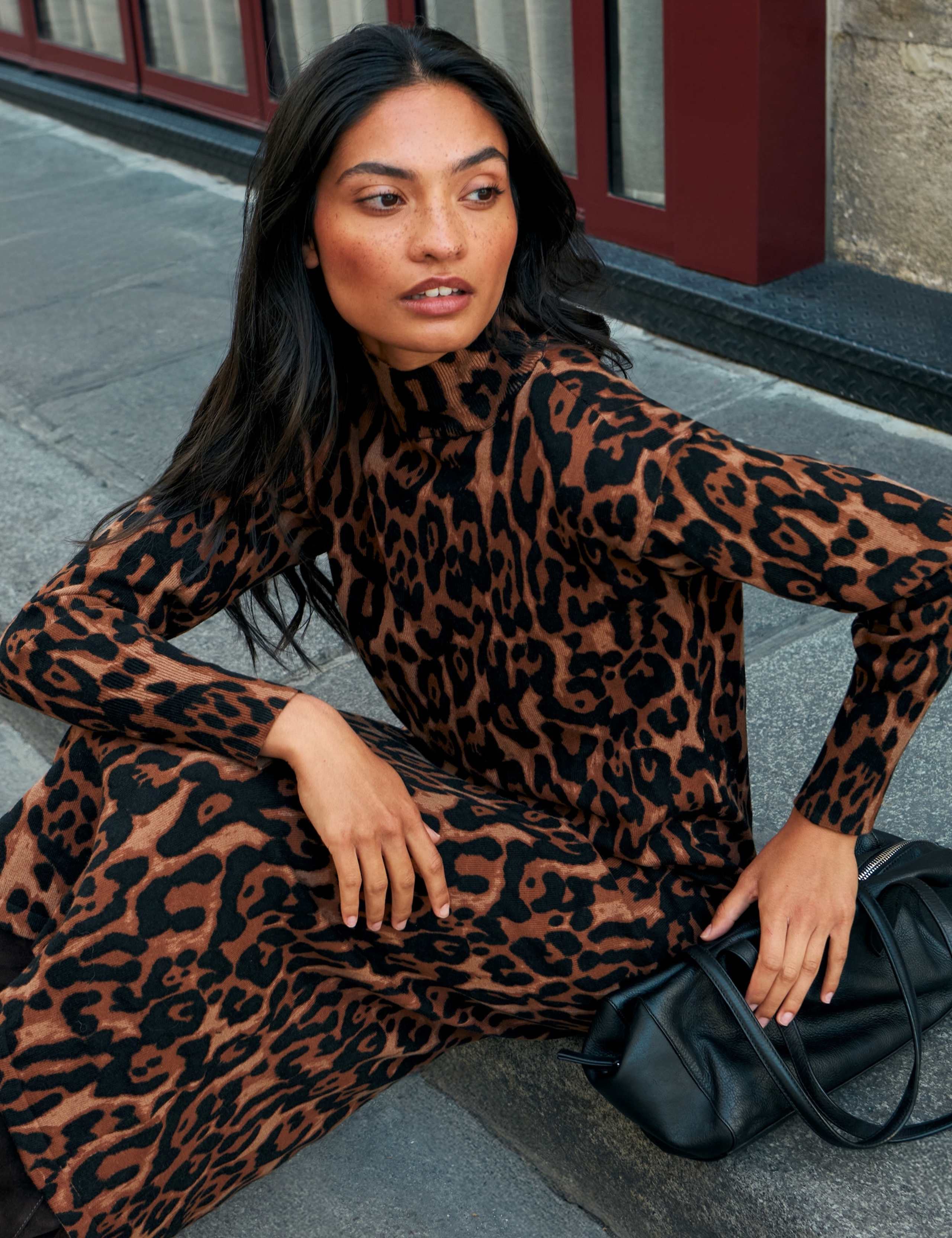 Cotton Rich Animal Print Midi Column Dress