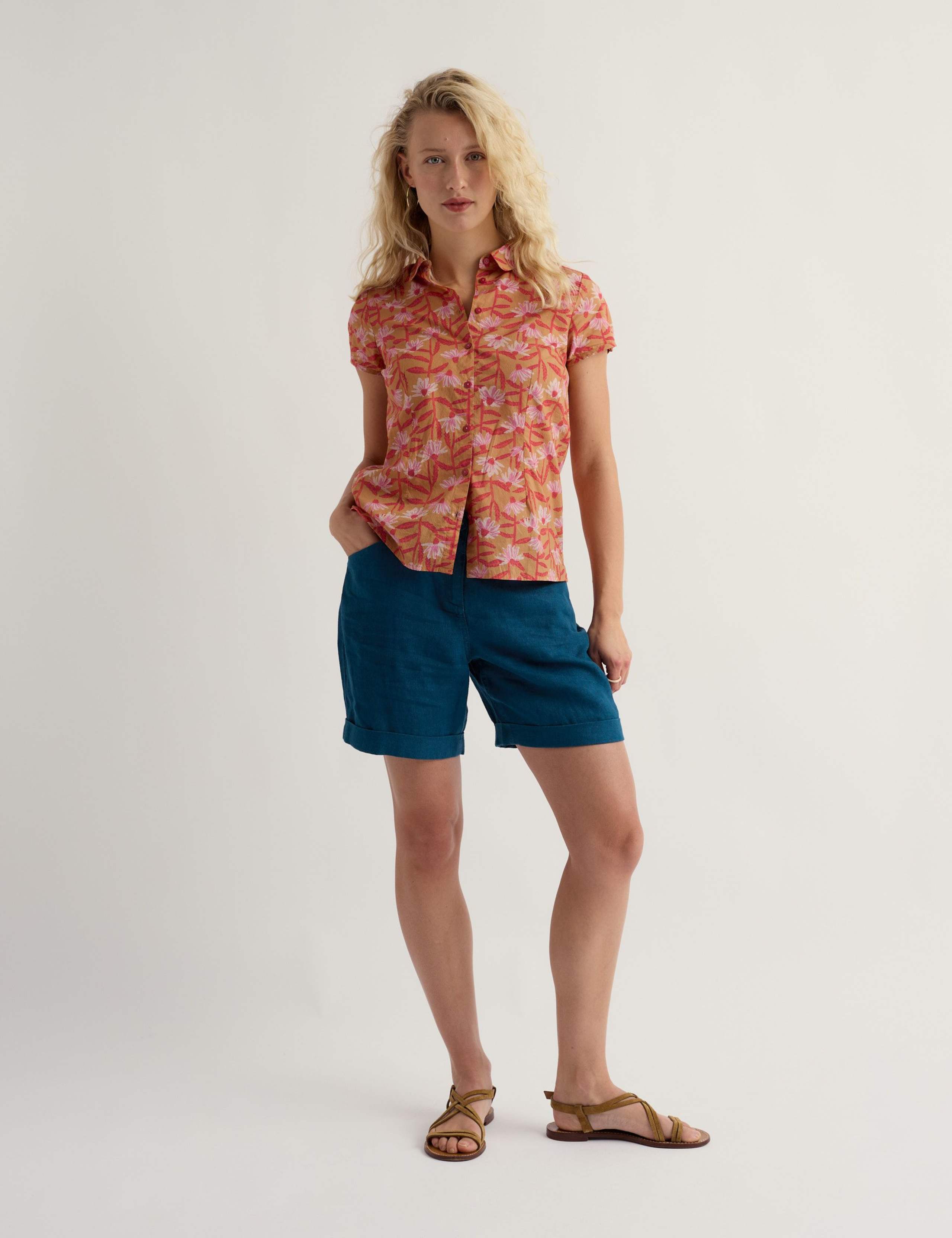 Pure Linen Mid Rise Shorts