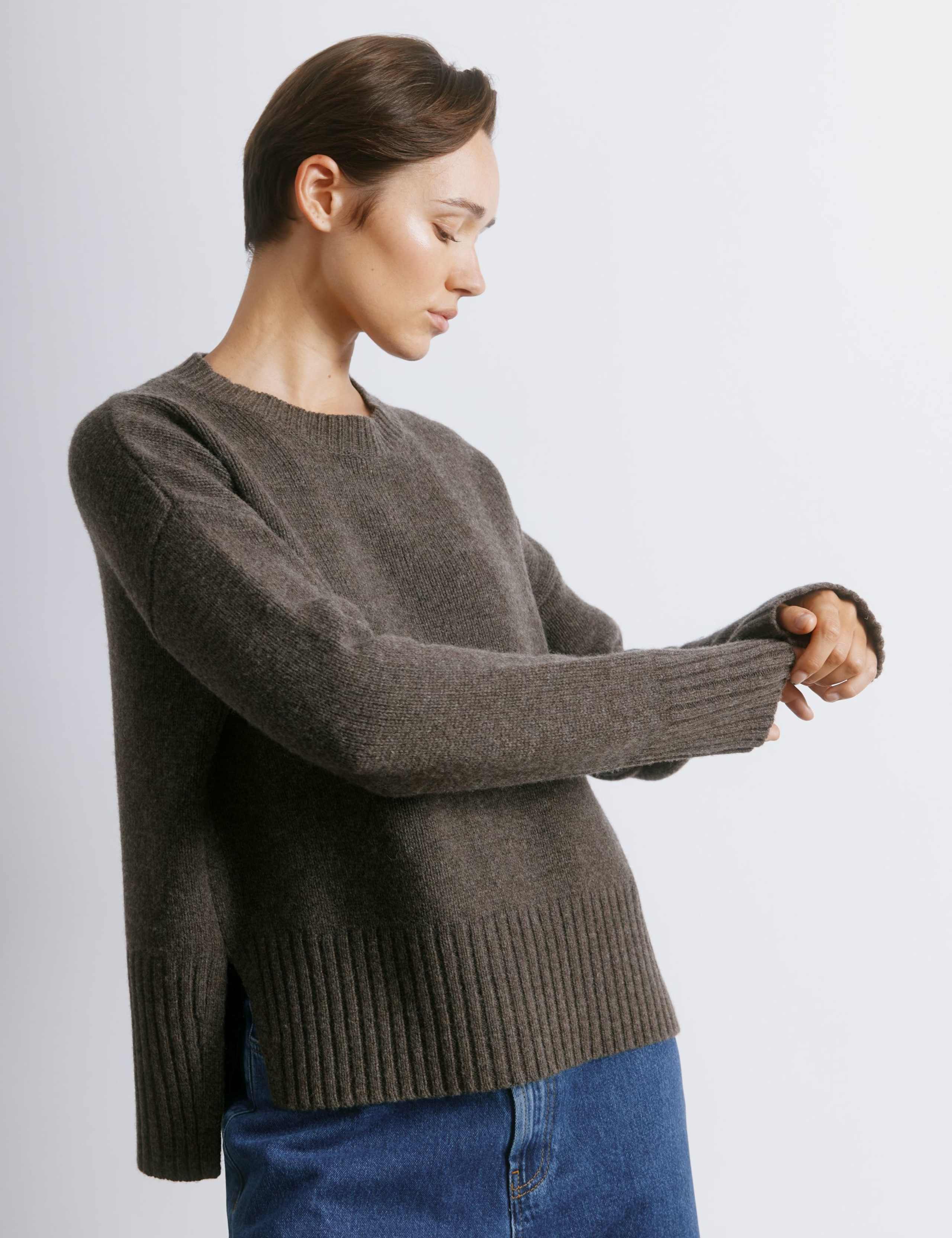 Pure Merino Wool Crew Neck Deep Rib Jumper