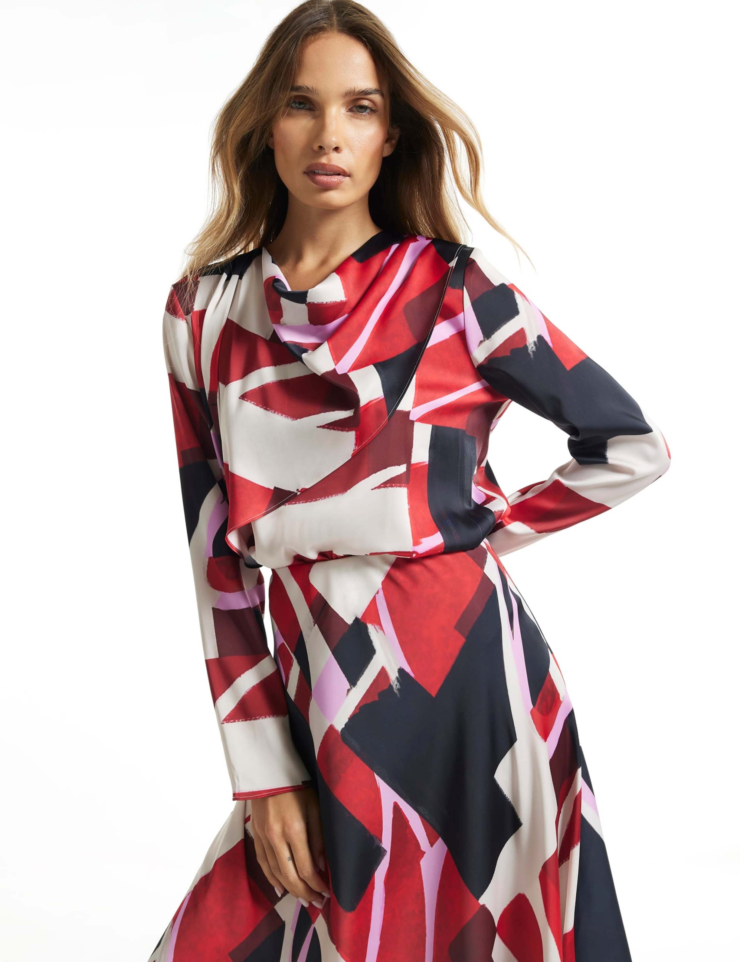 Colour Block Cowl Neck Slim Fit Draped Top