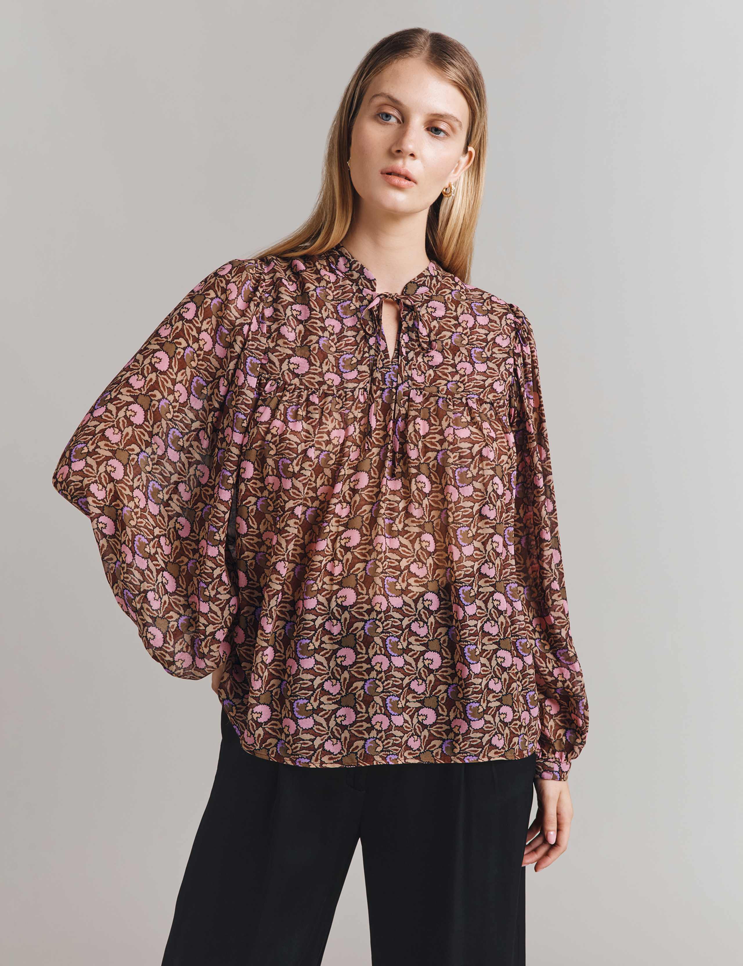 Floral Tie Neck Blouse