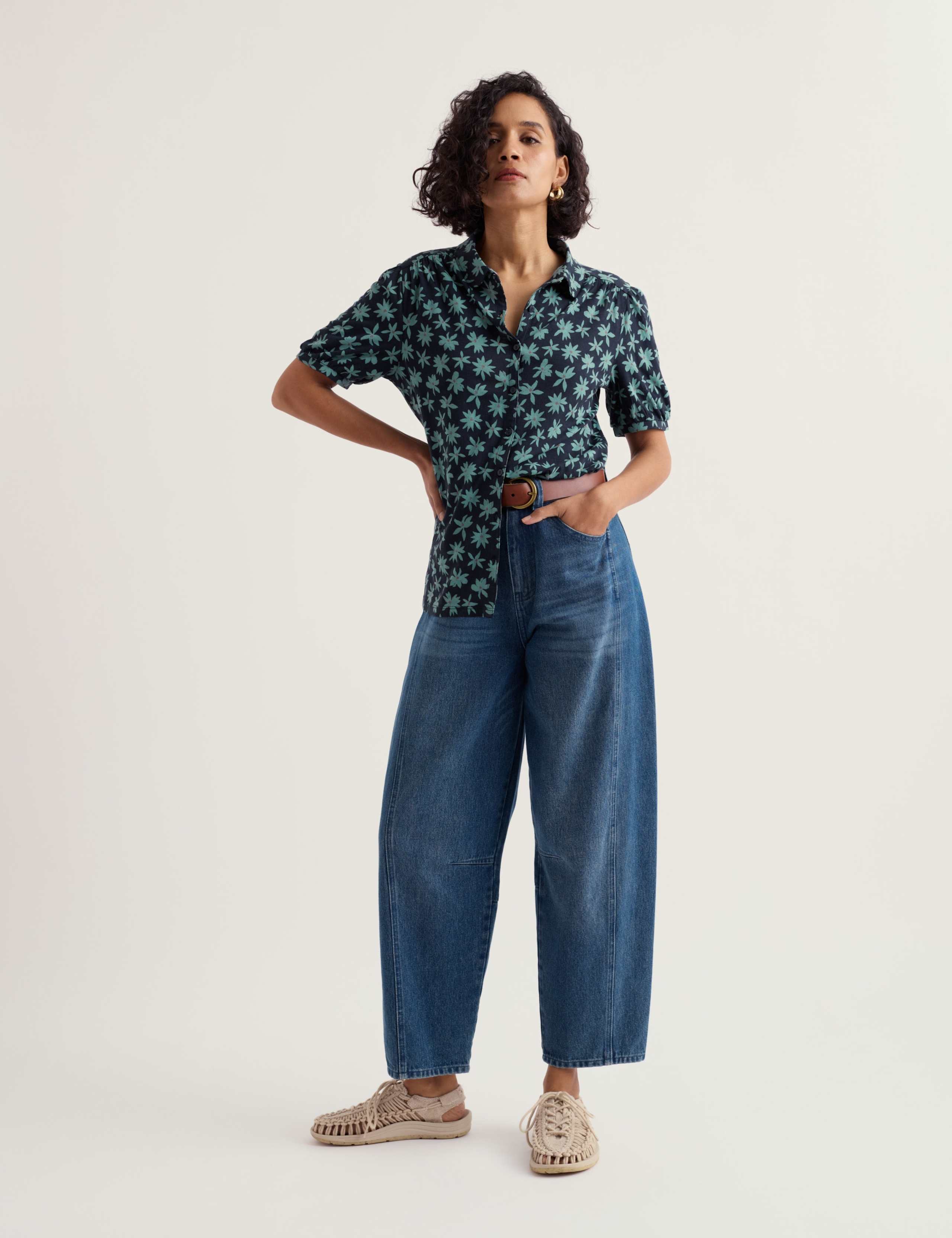 Cotton Rich Floral Collared Shirt