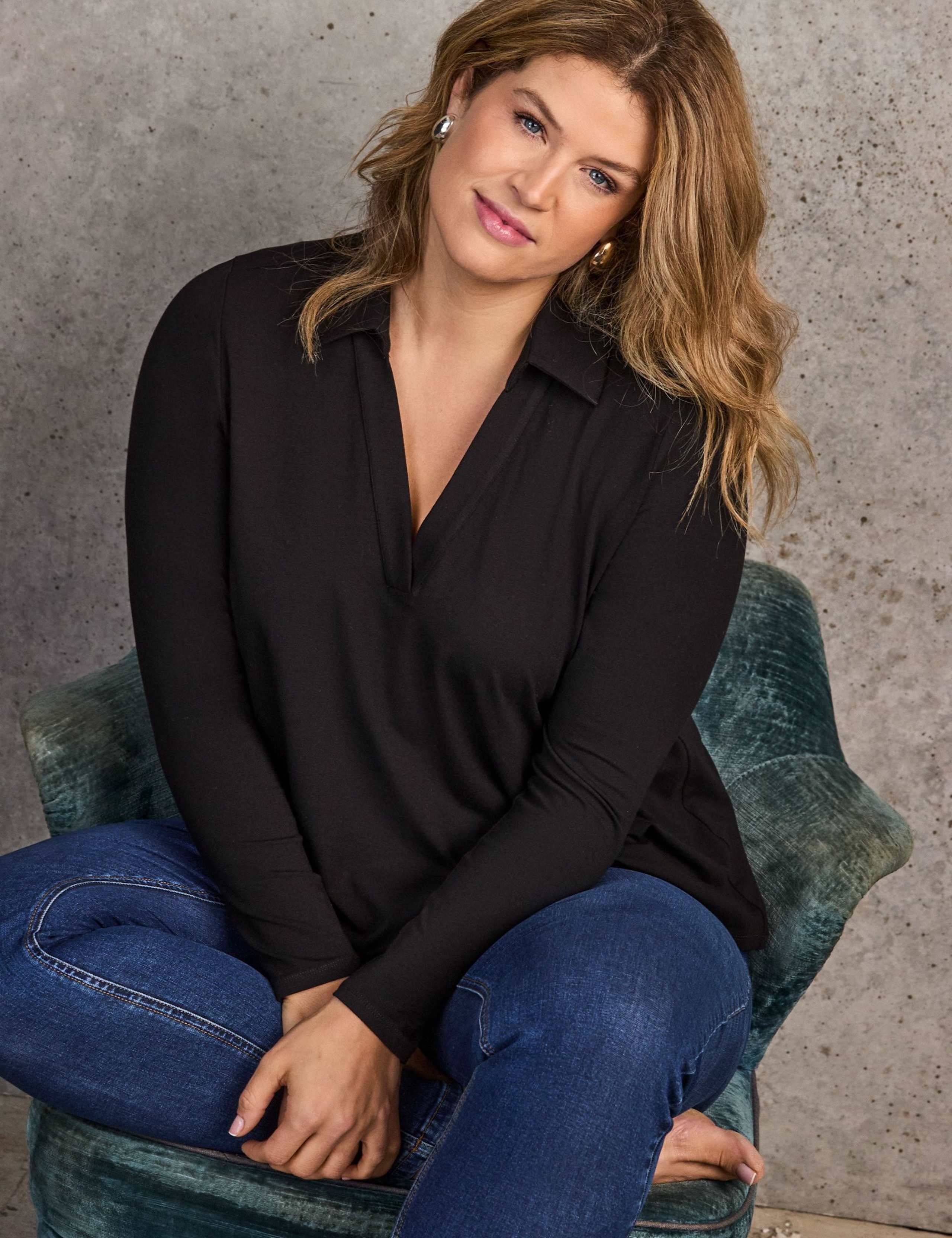 Jersey Collared Polo Top