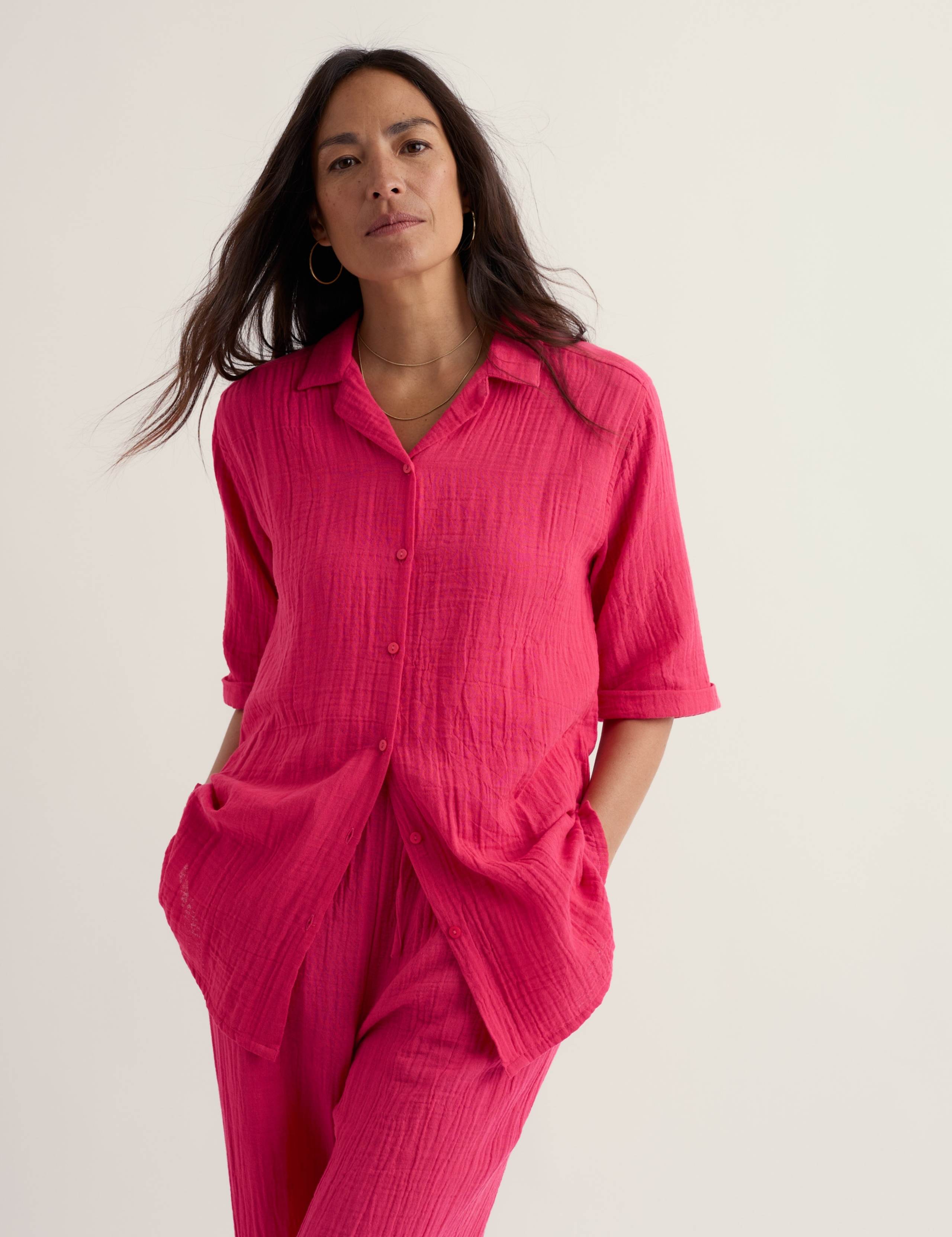 Pure Cotton Textured Collared Relaxed Shirt
