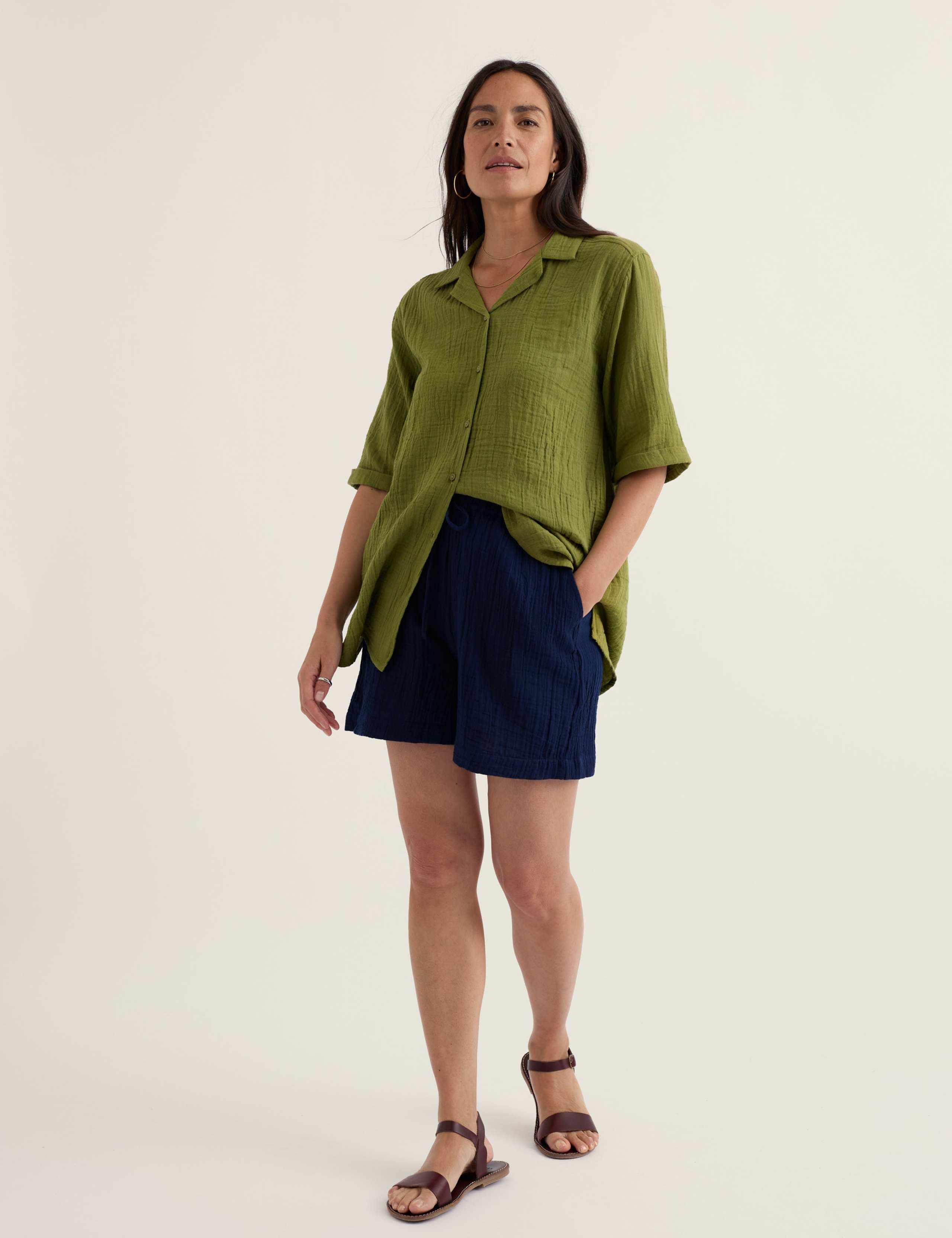 Pure Cotton Textured Collared Relaxed Shirt