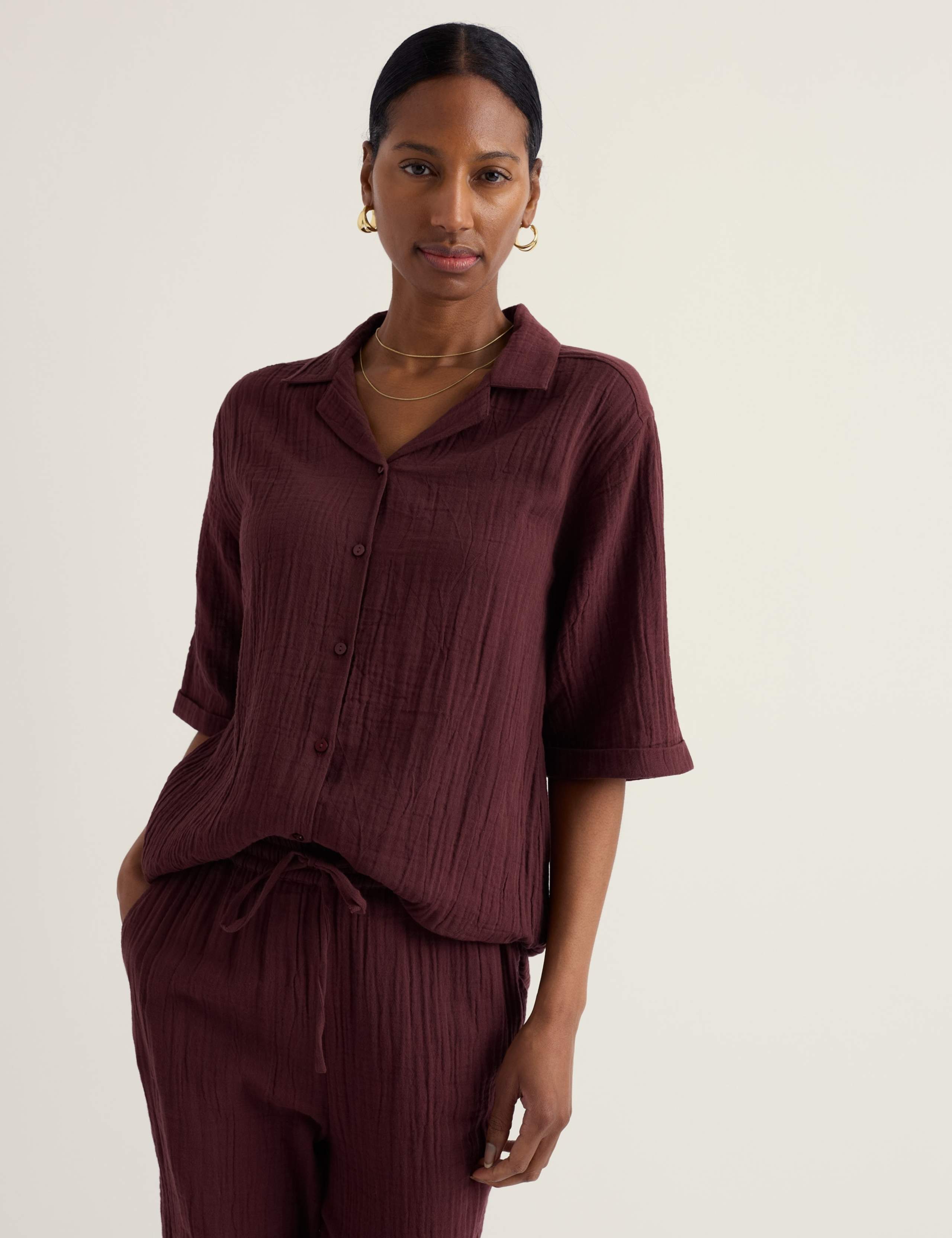 Pure Cotton Textured Collared Relaxed Shirt