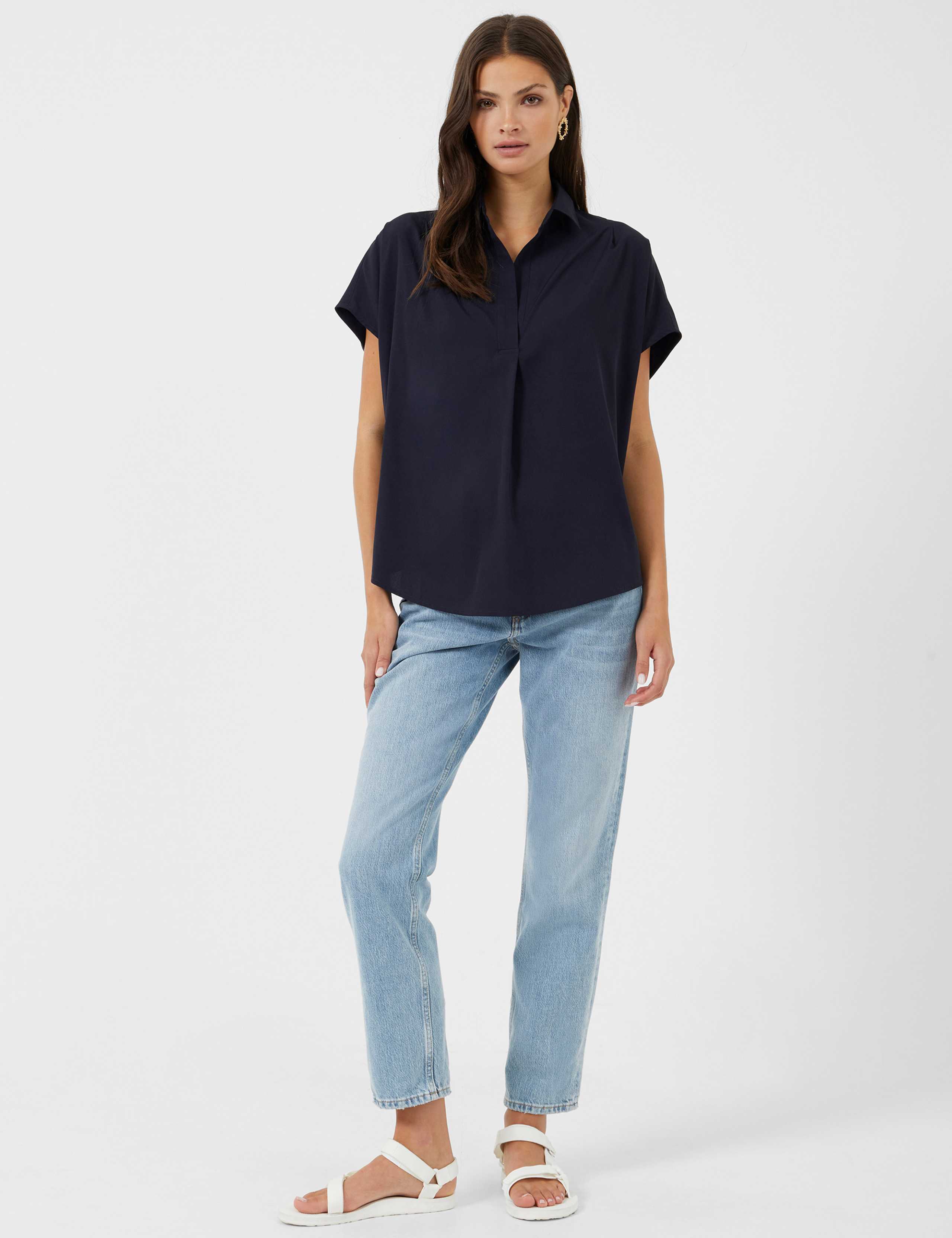 Crepe Collared Popover Blouse