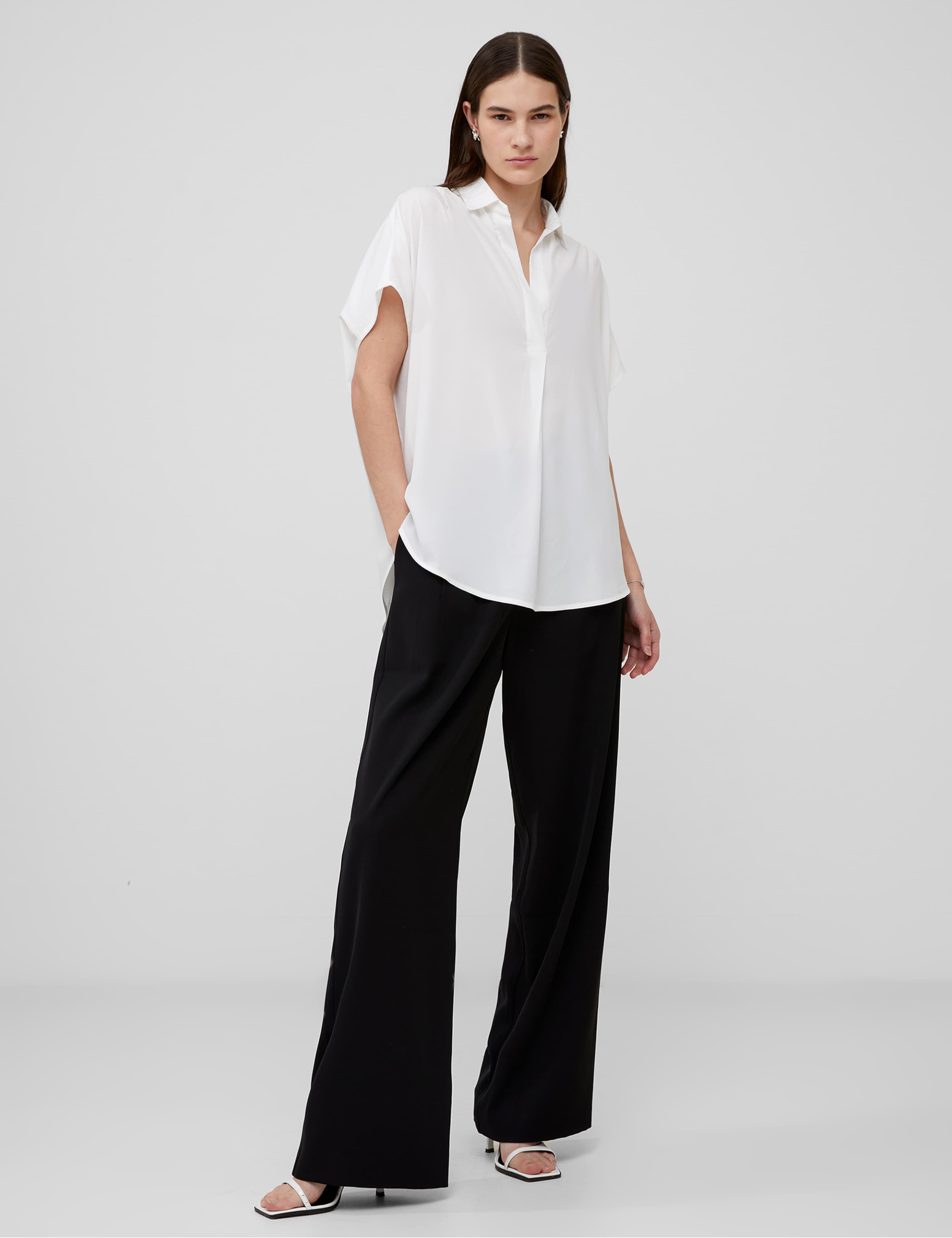 Crepe Collared Popover Blouse