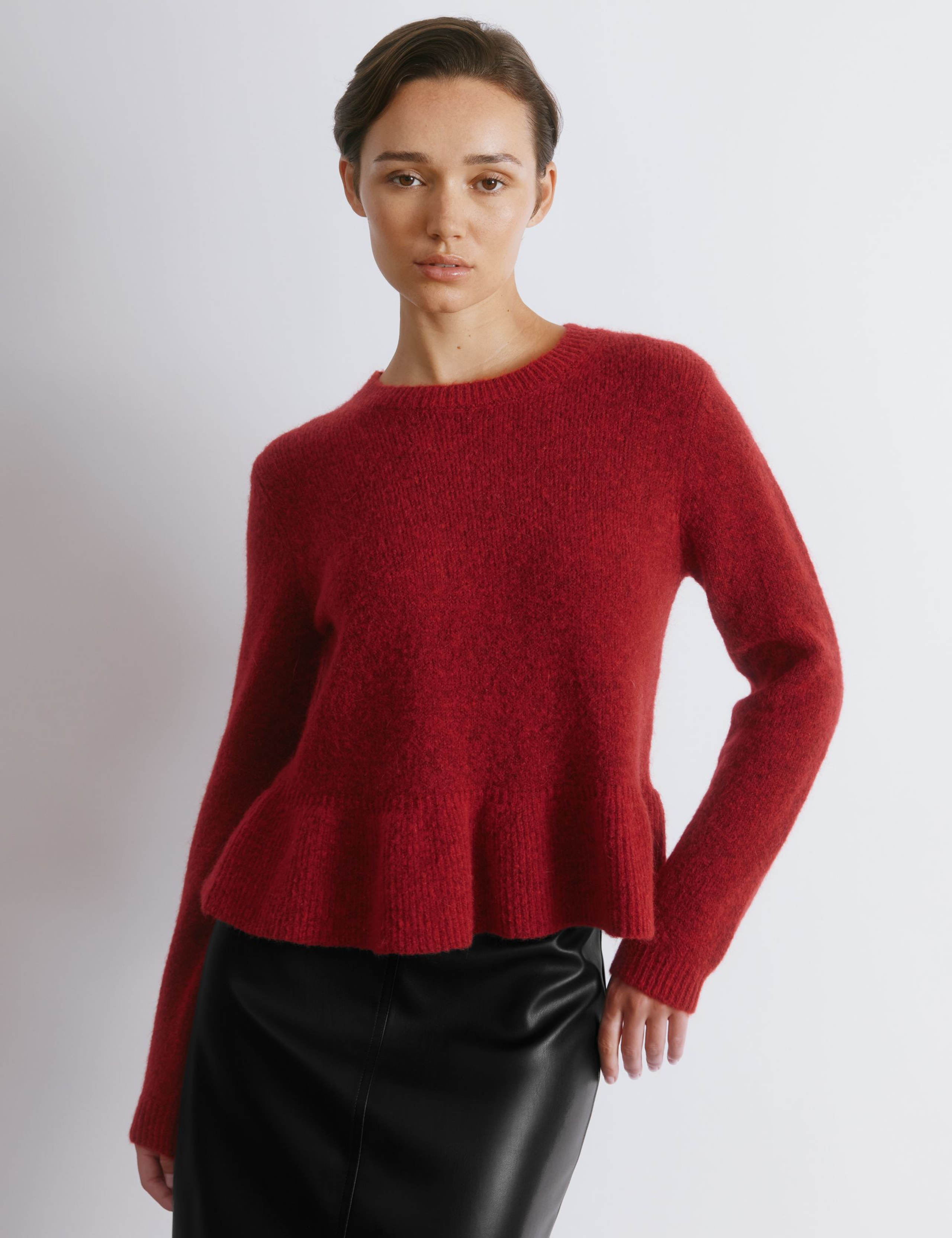 Crew Neck Peplum Jumper with Mohair