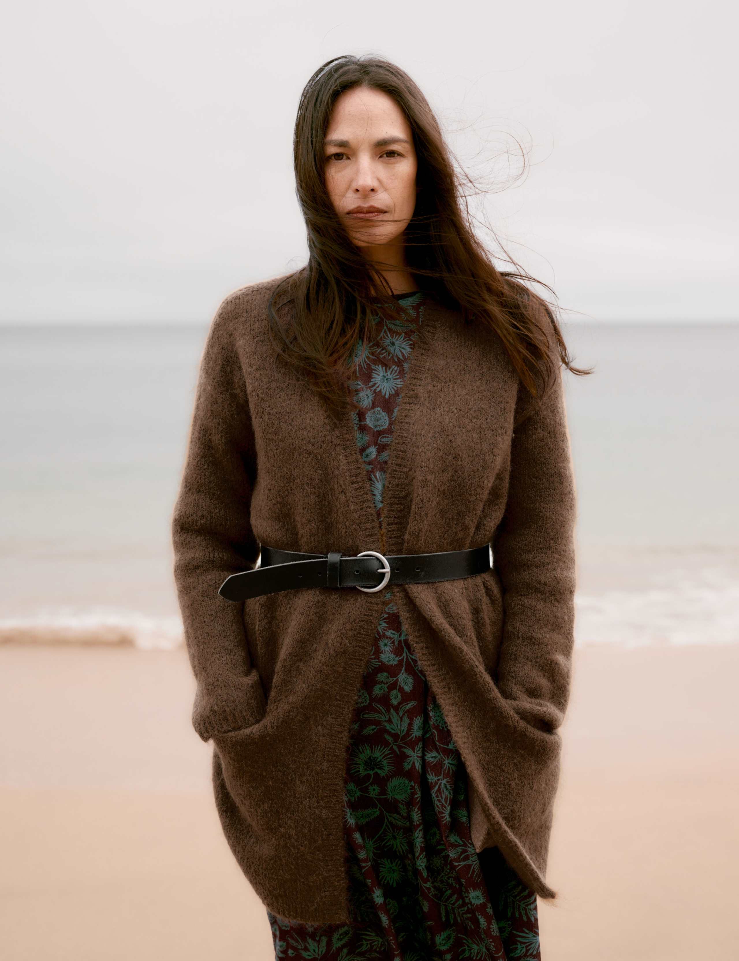 Textured Longline Cardigan with Wool & Mohair
