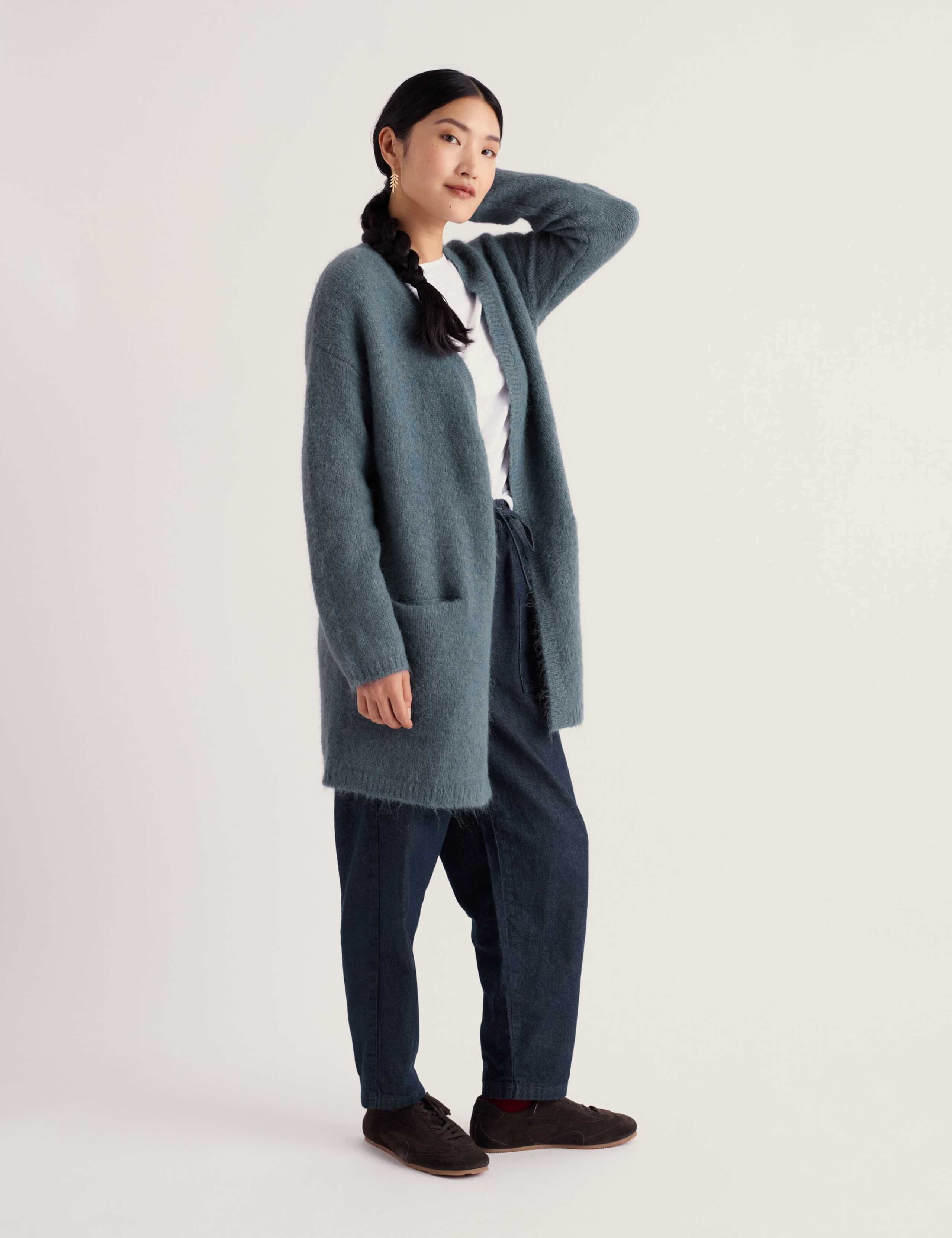 Textured Longline Cardigan with Wool & Mohair