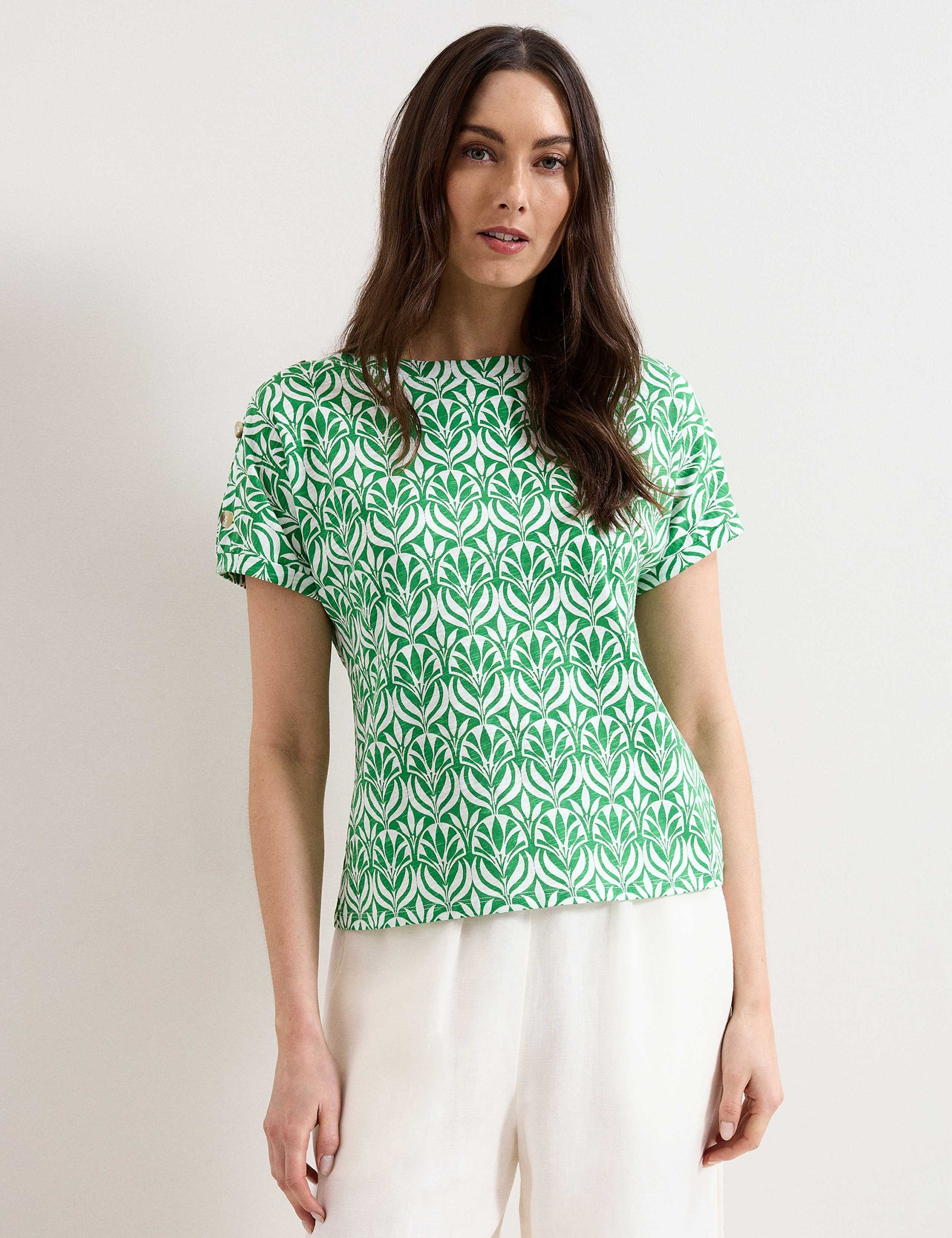 Pure Cotton Floral Button Detail Top