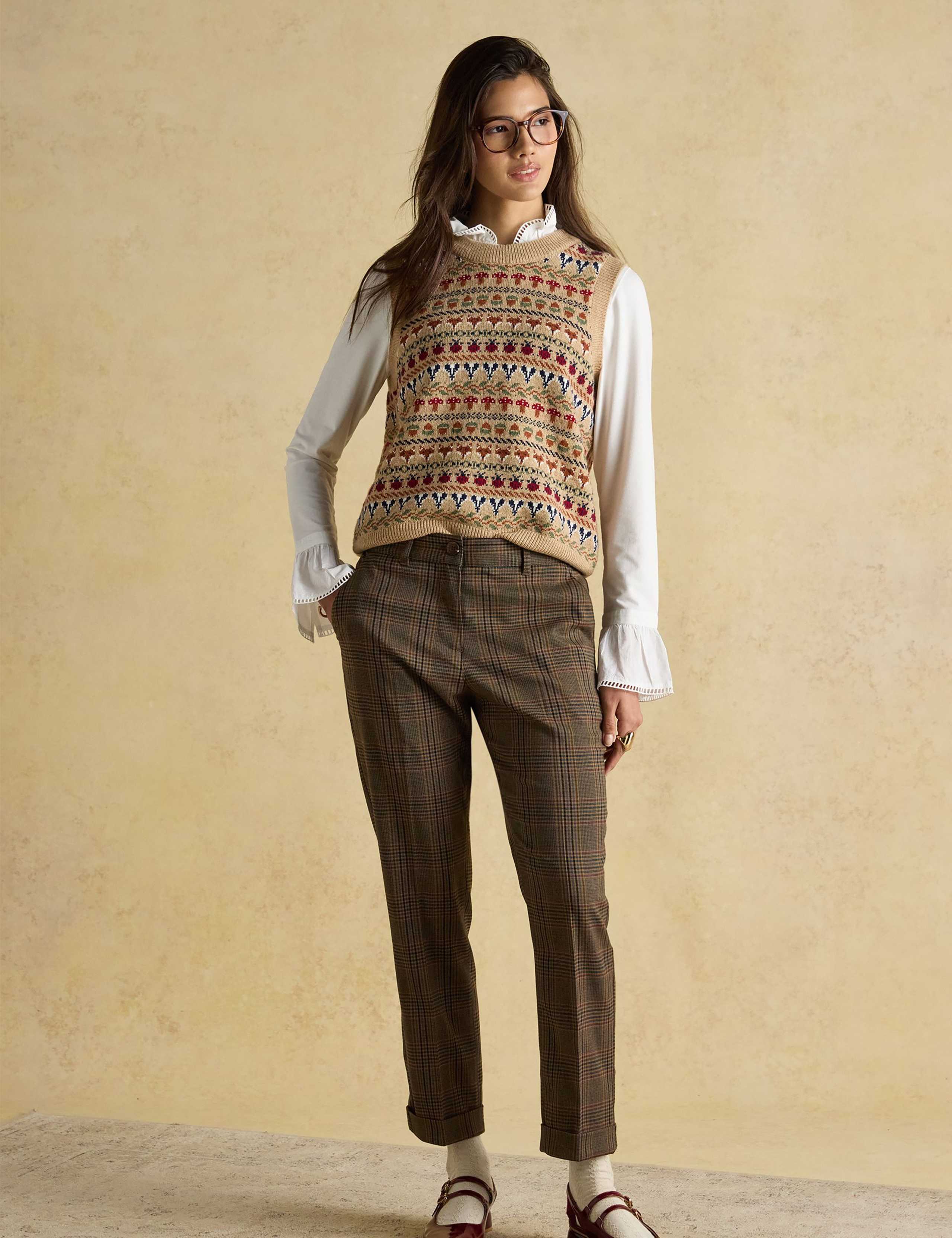Tweed Checked Straight Leg Trousers