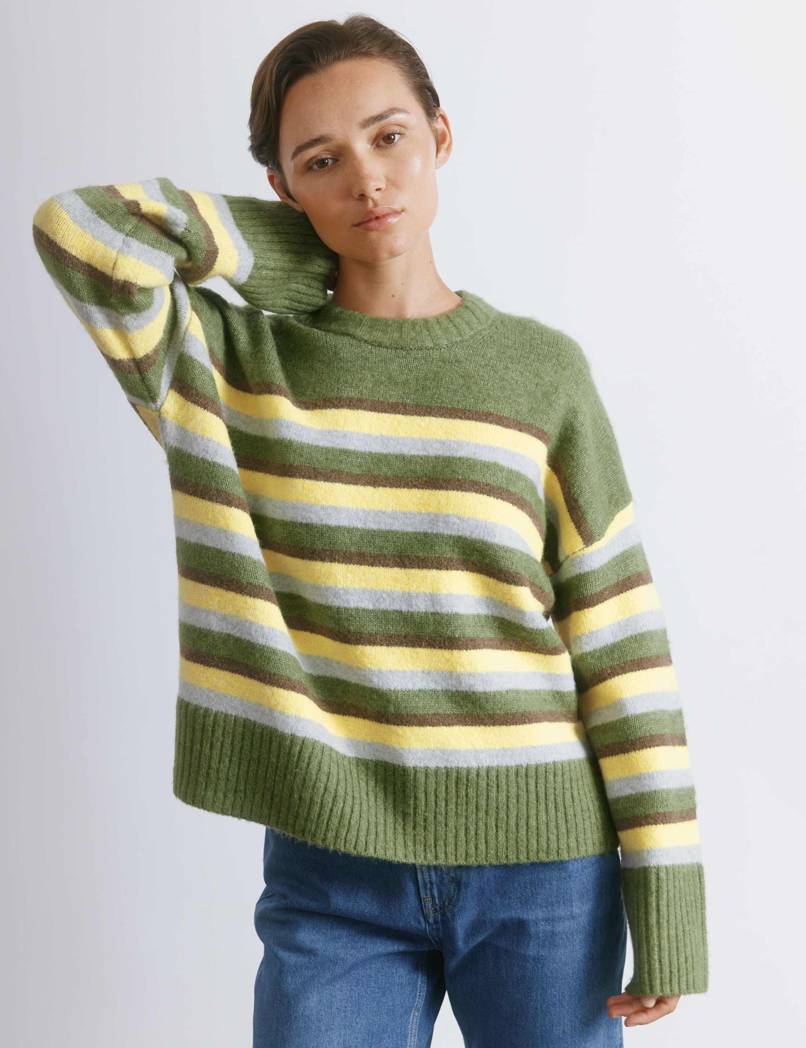 Ombre Striped Crew Neck Jumper with Wool